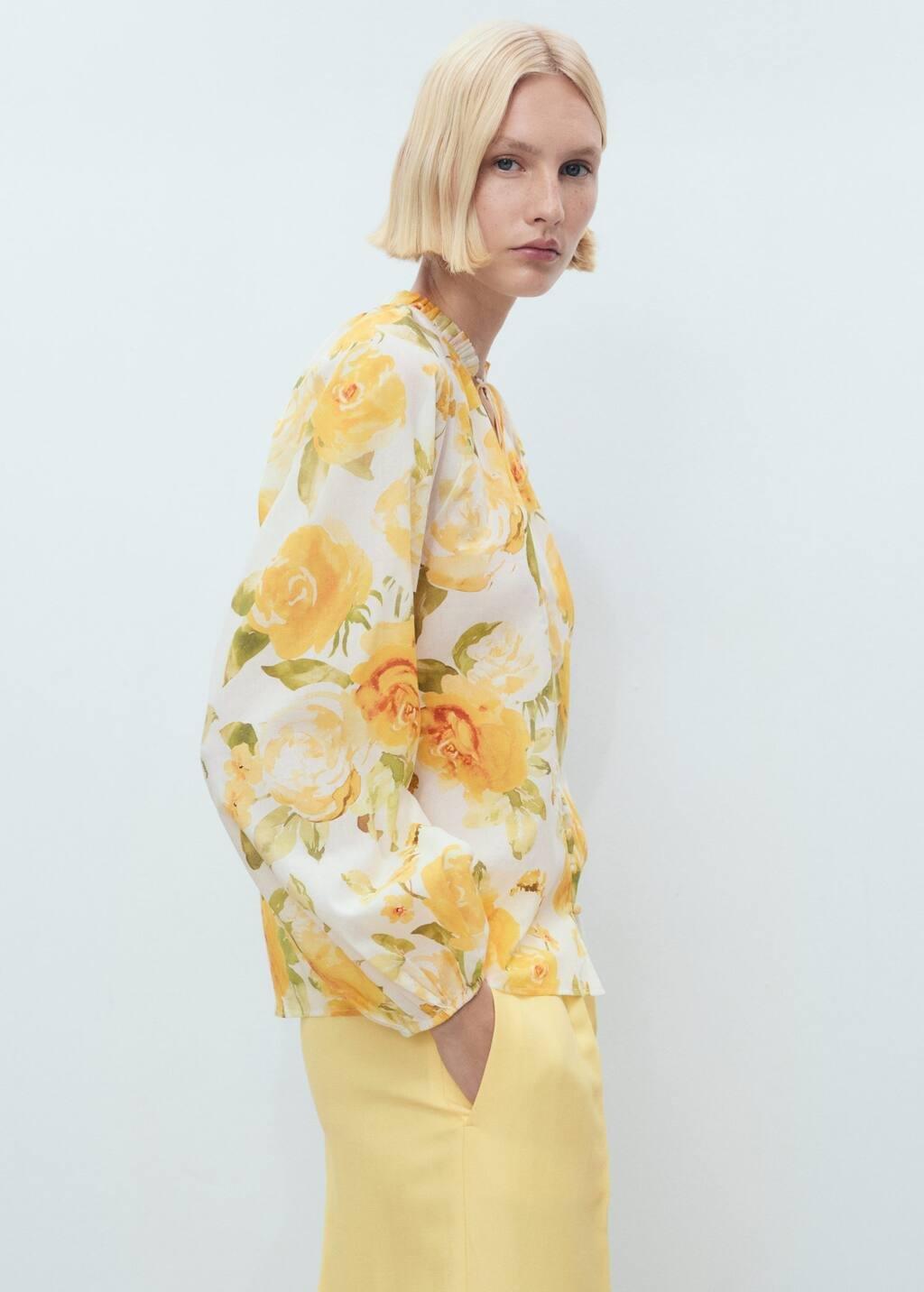 YELLOW Floral cotton blouse, , large image number 0