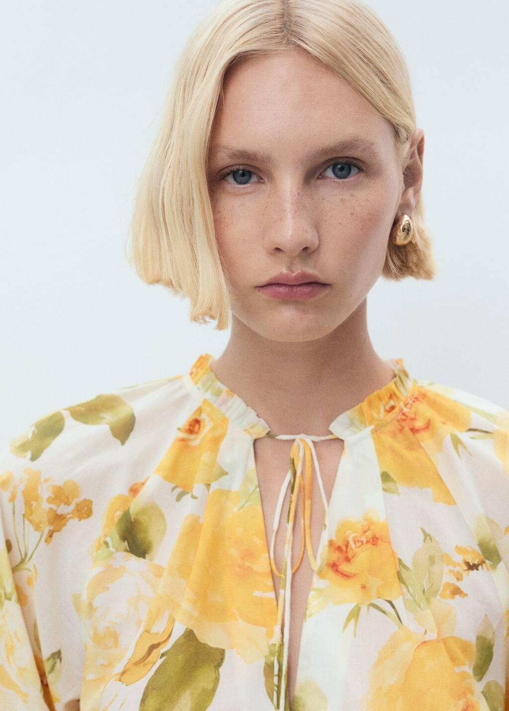 YELLOW Floral cotton blouse, , large image number 1
