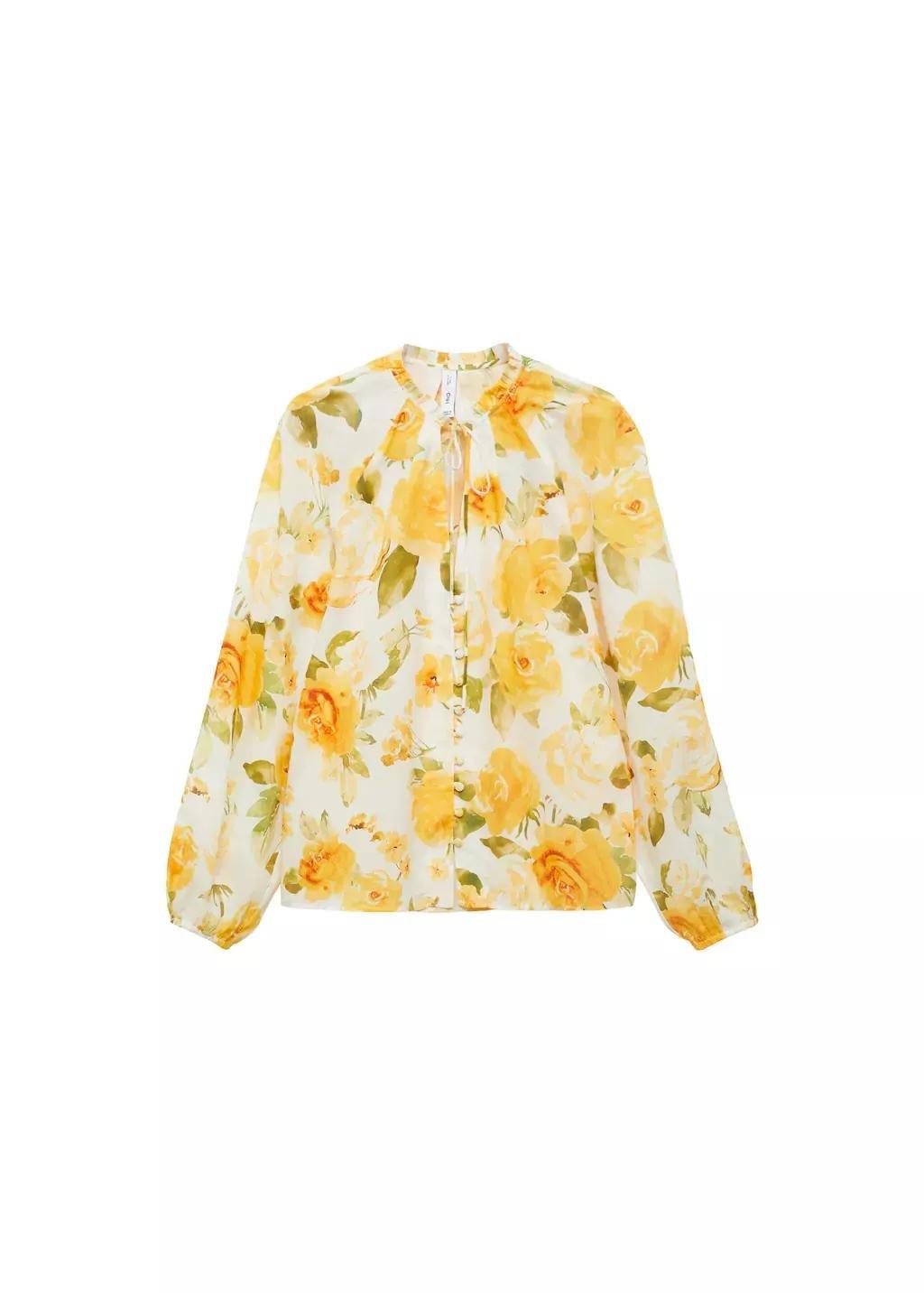 YELLOW Floral cotton blouse, , large image number 3
