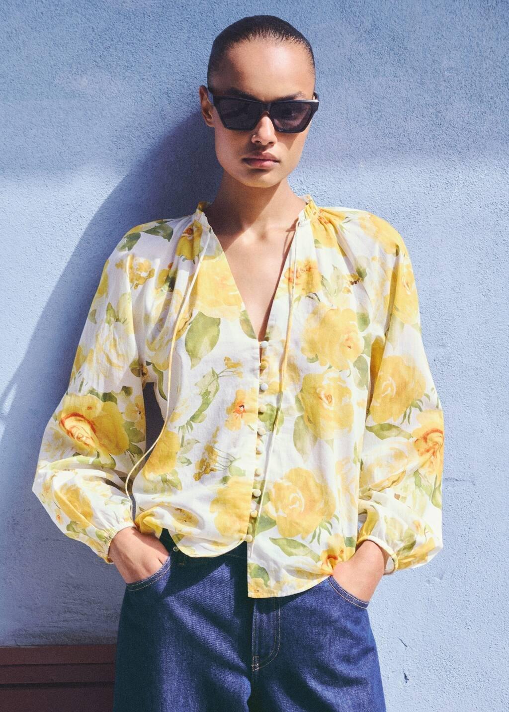 YELLOW Floral cotton blouse, , large image number 5