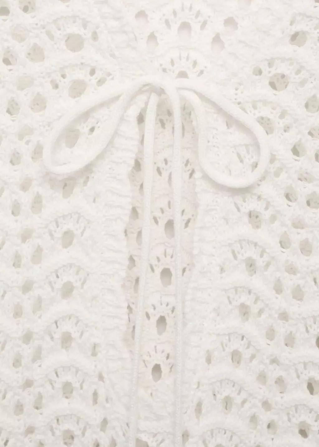 White Mini Crochet Dress With Bow, , large image number 3