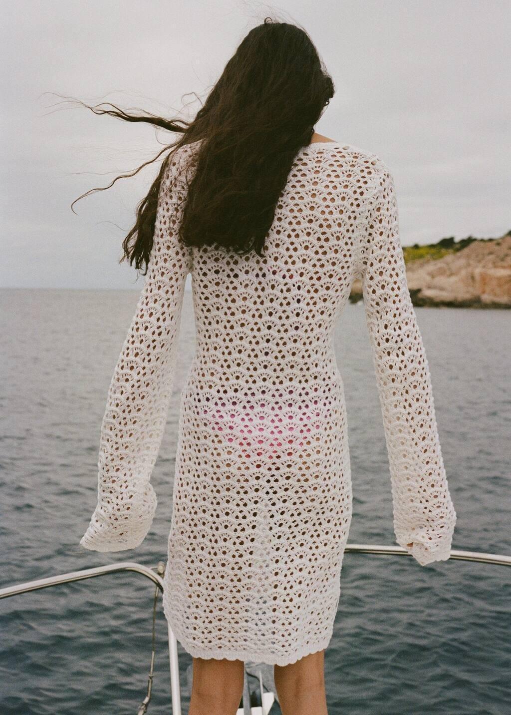 White Mini Crochet Dress With Bow, , large image number 4