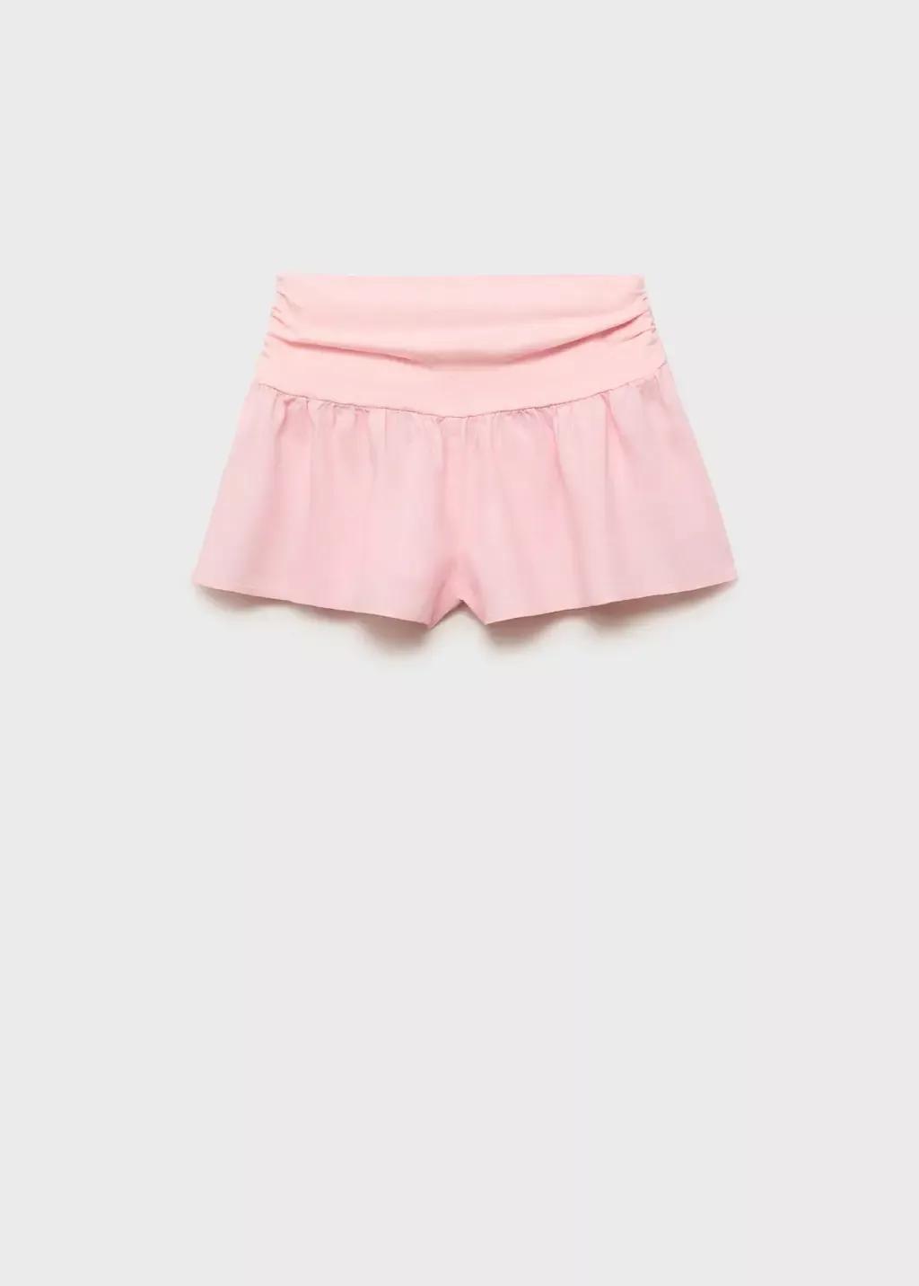 Pink Lt Pastel Linen Shorts With Draped Waist, , medium