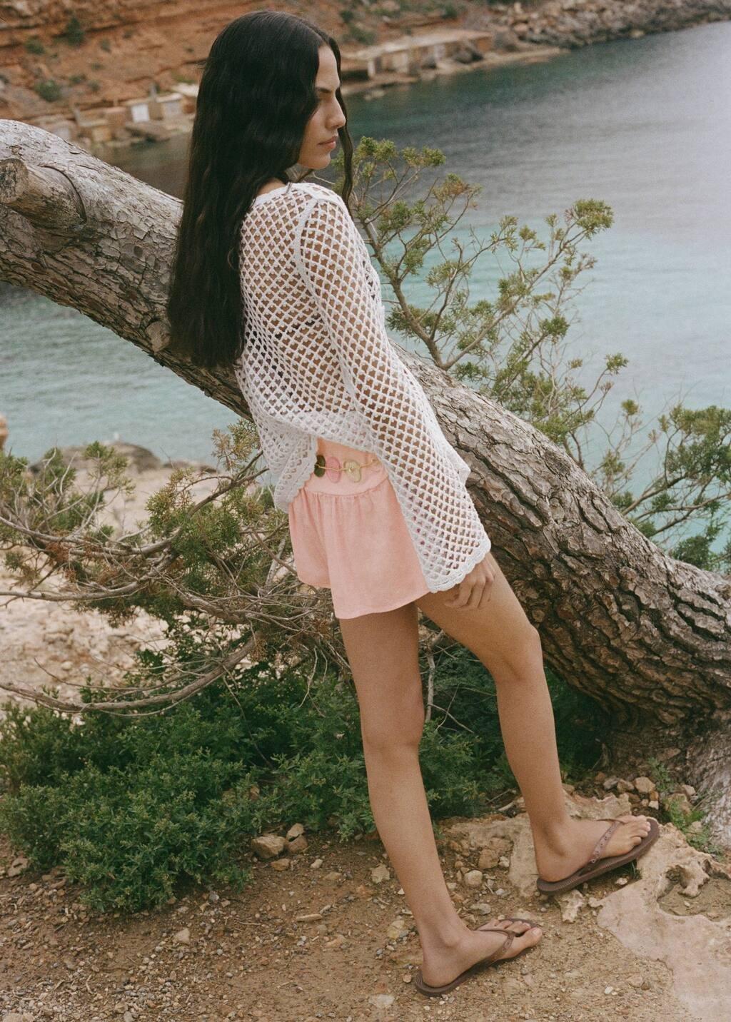 Pink Lt Pastel Linen Shorts With Draped Waist, , large image number 2