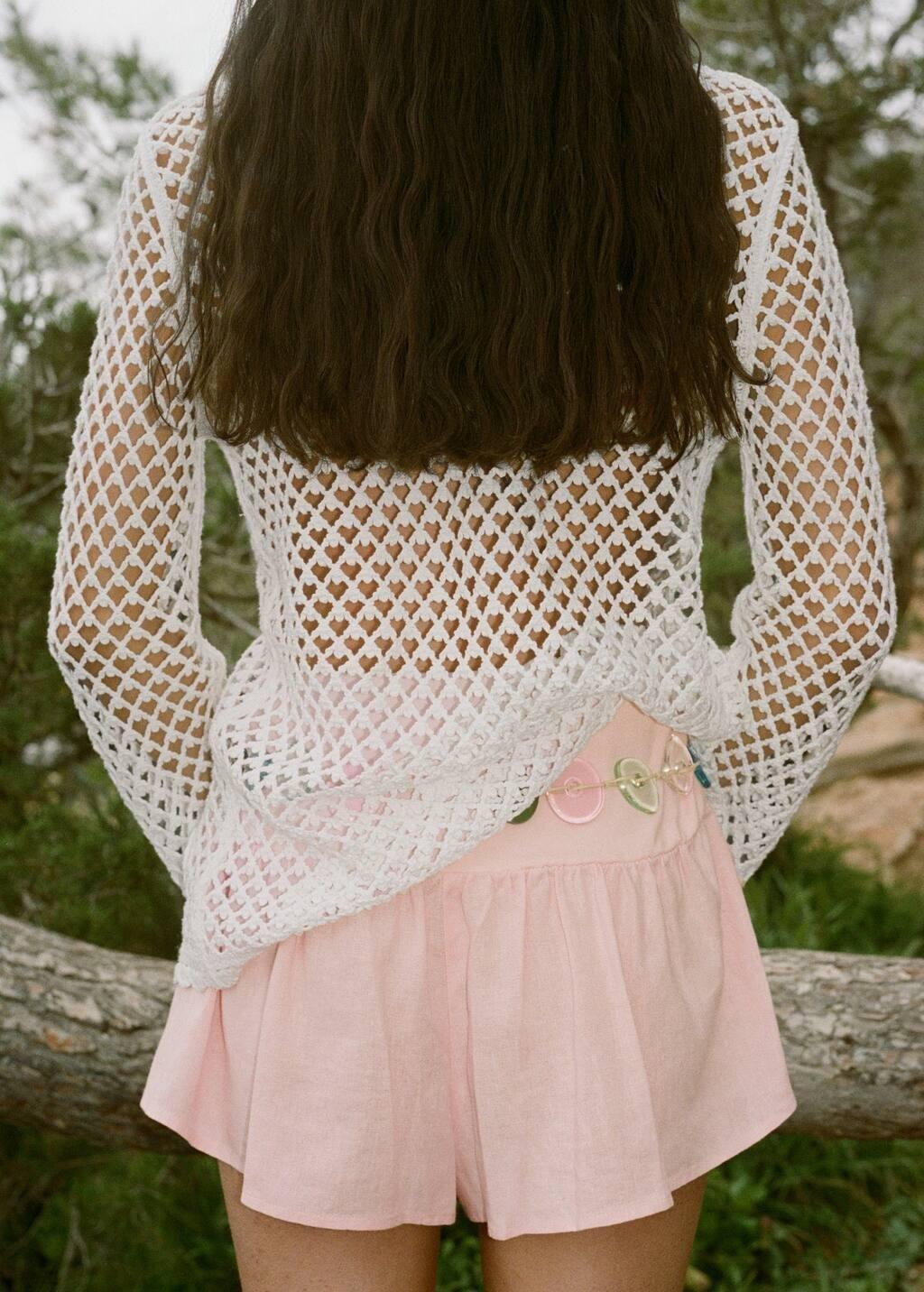 Pink Lt Pastel Linen Shorts With Draped Waist, , large image number 4