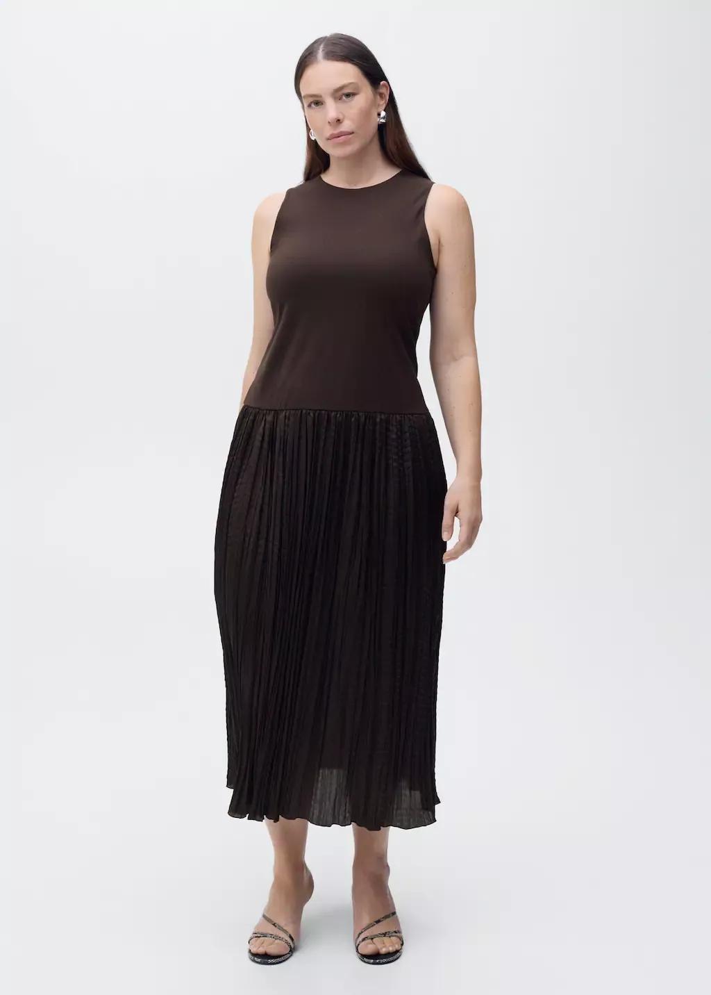 Brown Combined-Fabric Long Dress, , large image number 1