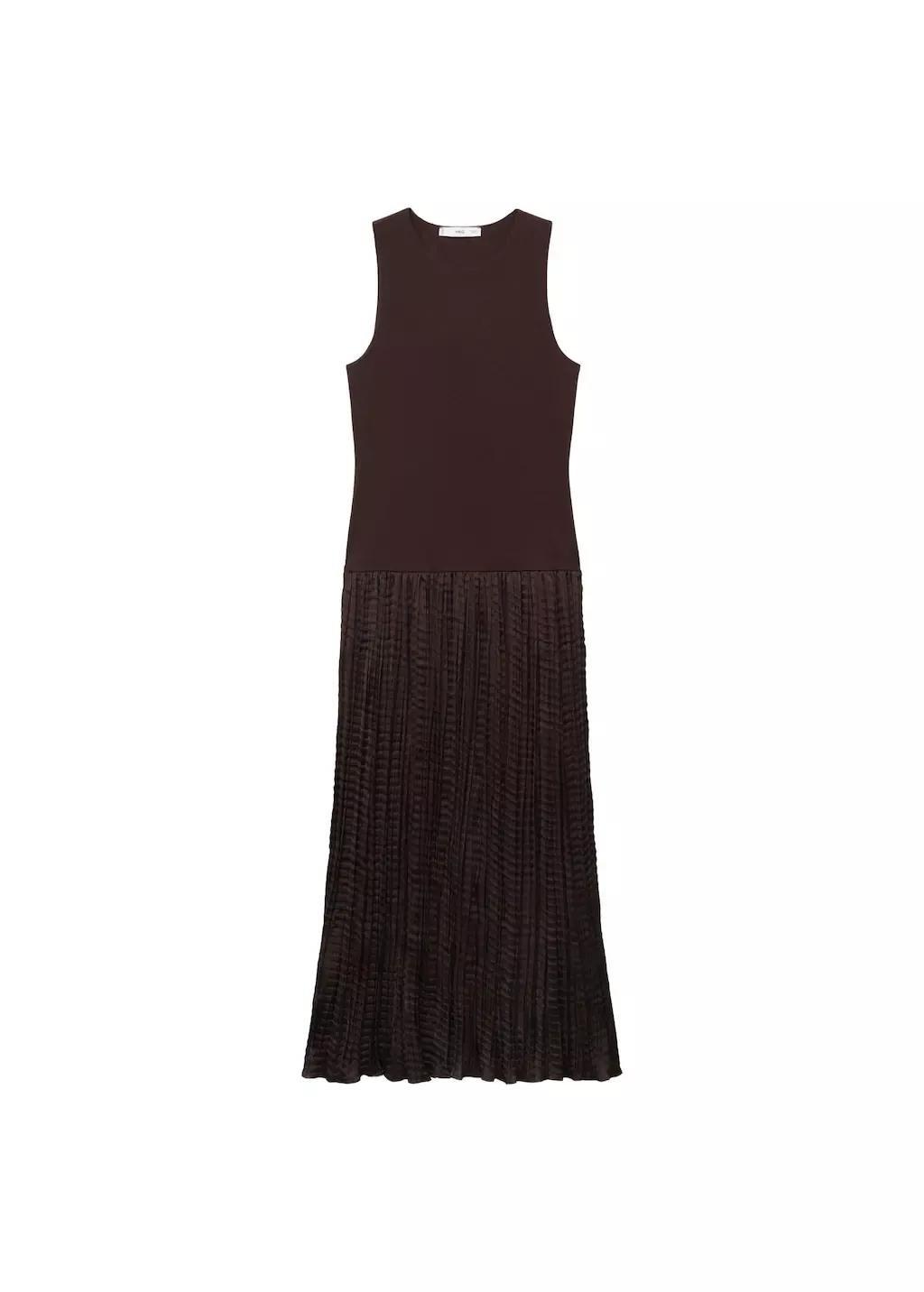 Brown Combined-Fabric Long Dress, , large image number 3