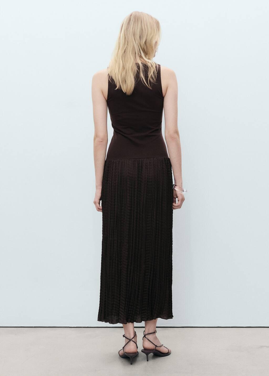 Brown Combined-Fabric Long Dress, , large image number 7