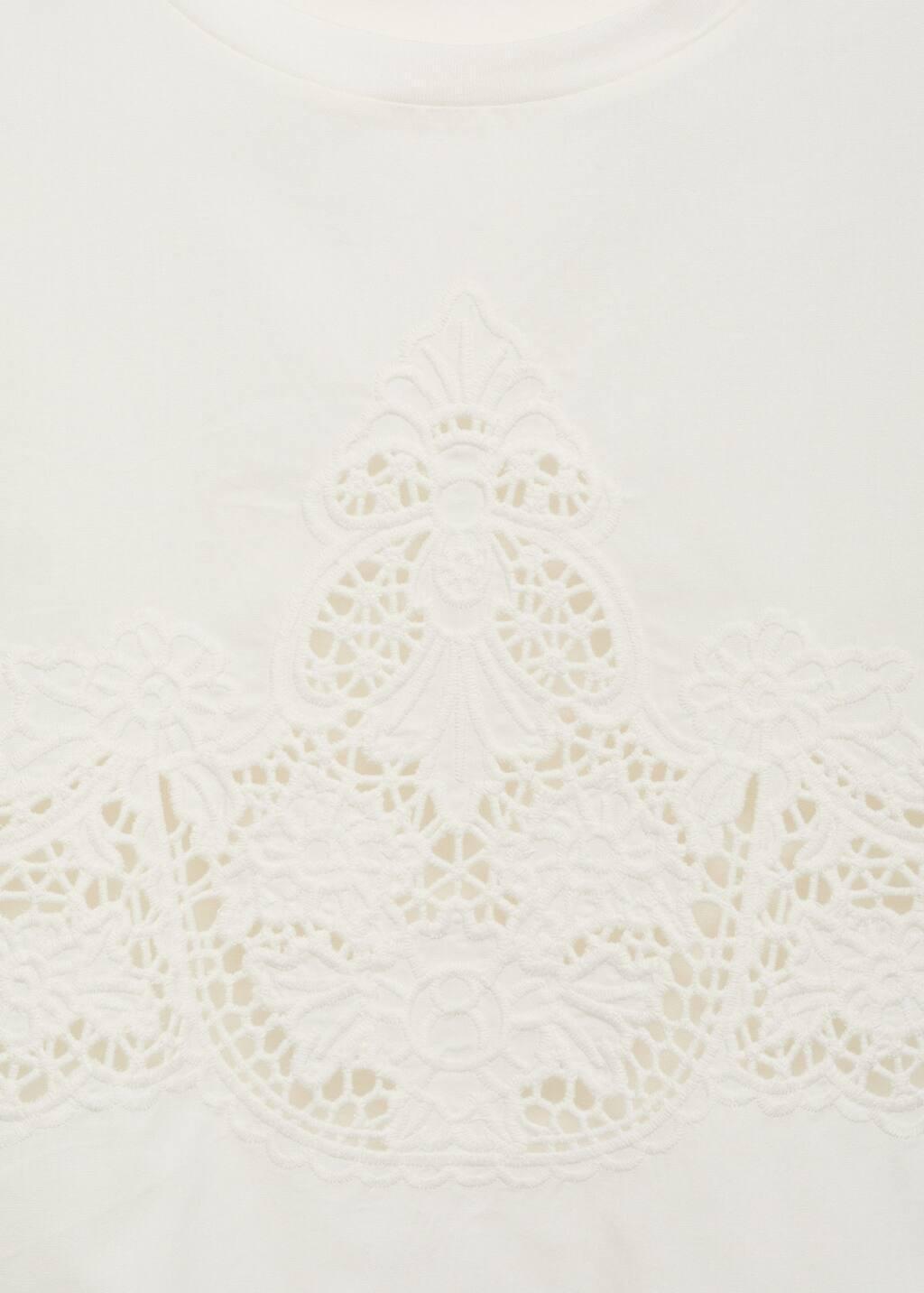 White Embroidered Cotton T-Shirt, , large image number 1