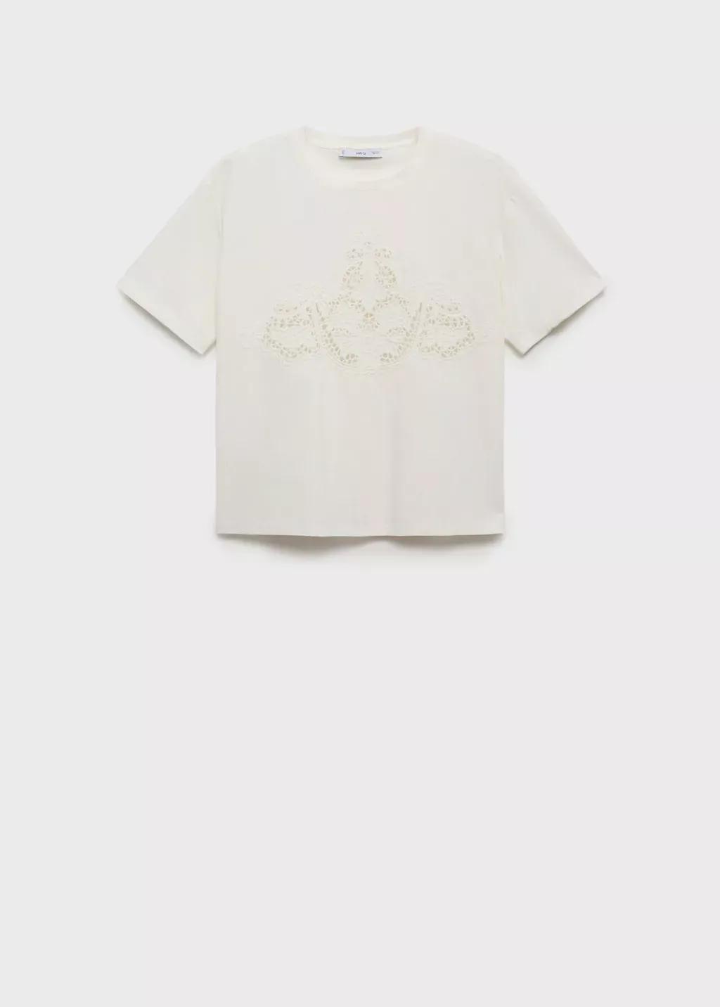 White Embroidered Cotton T-Shirt, , large image number 3