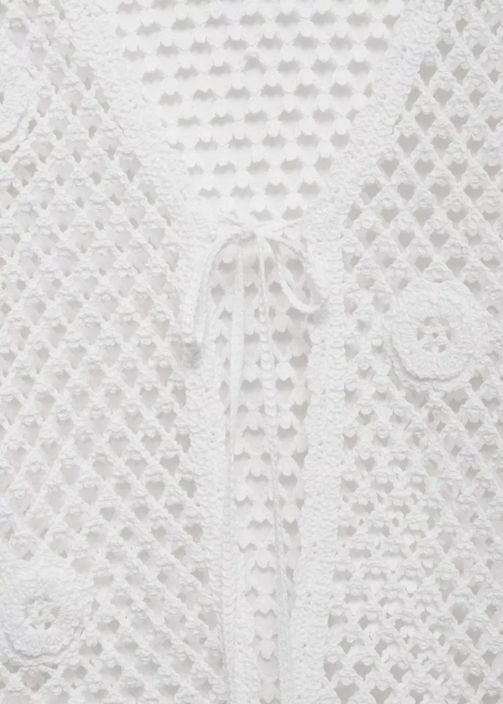 White Crochet Cardigan With Bow Closure, , large image number 3