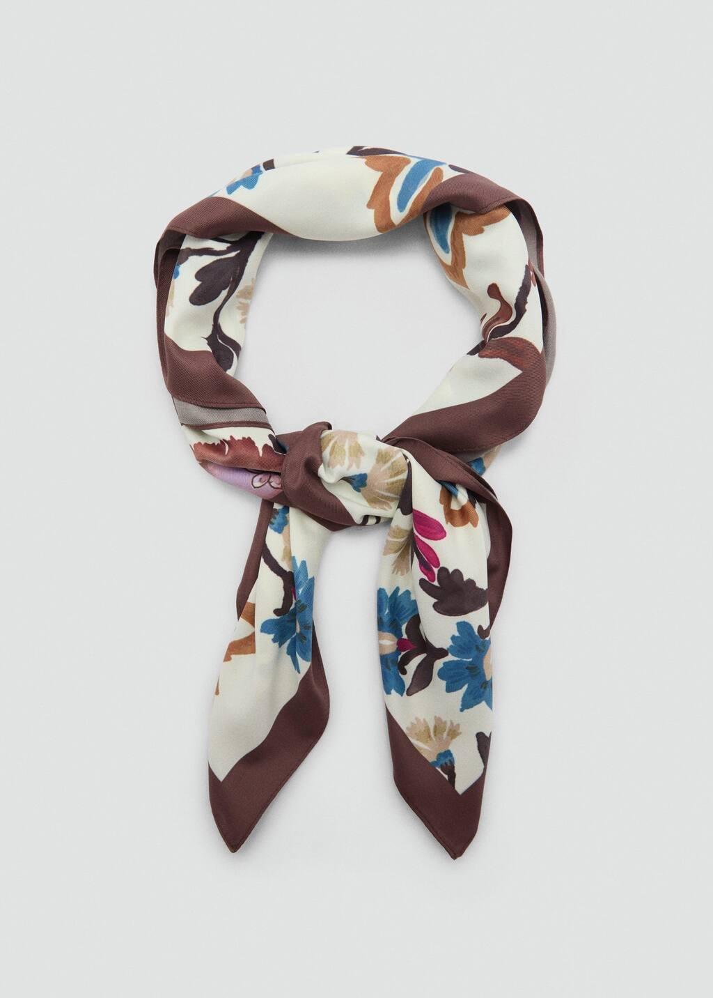 Beige Printed Satin Scarf, Light Beige, large image number 1