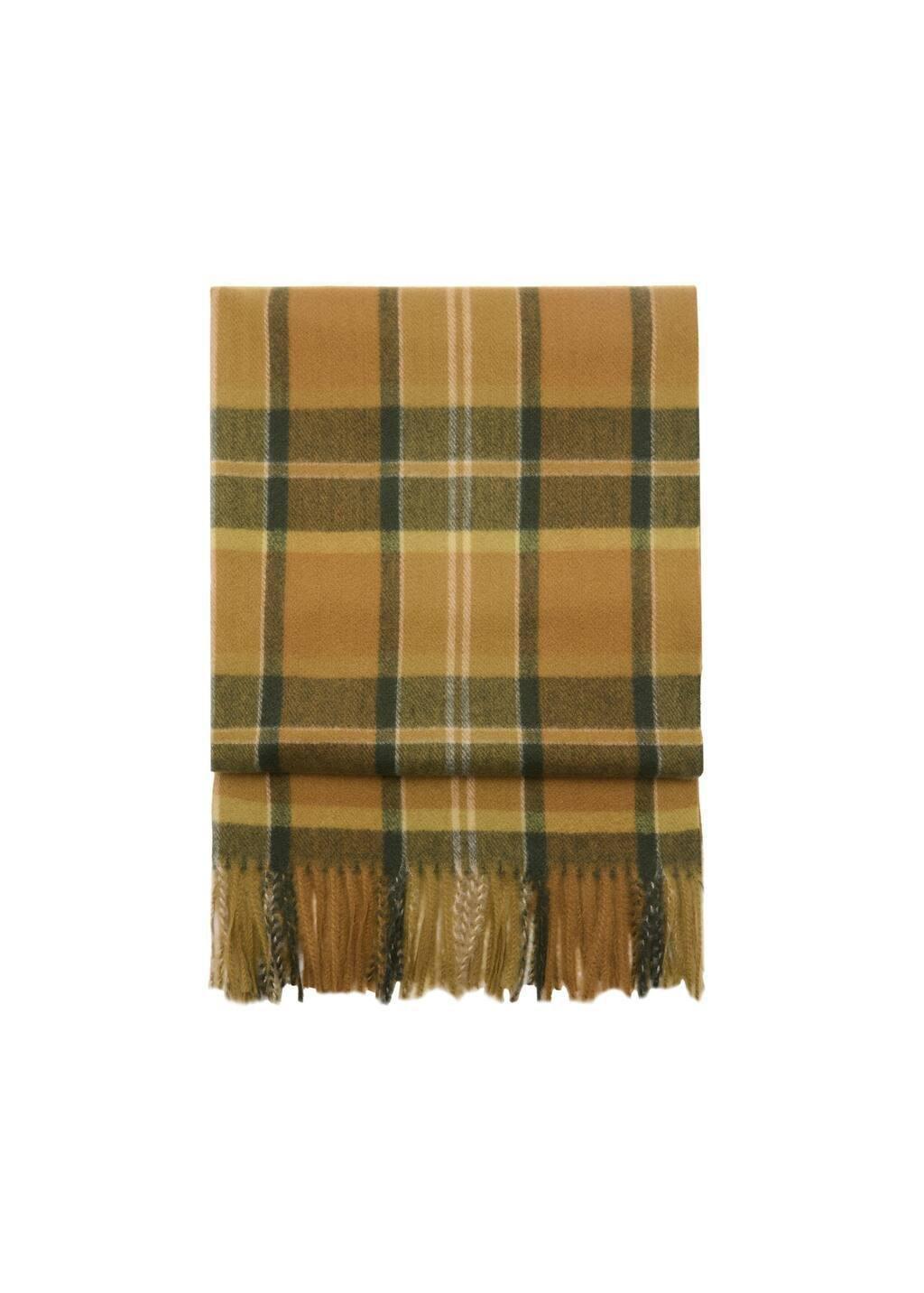 BEIGE - KHAKI Check scarf with fringed ends, Beige - Khaki, large image number 1