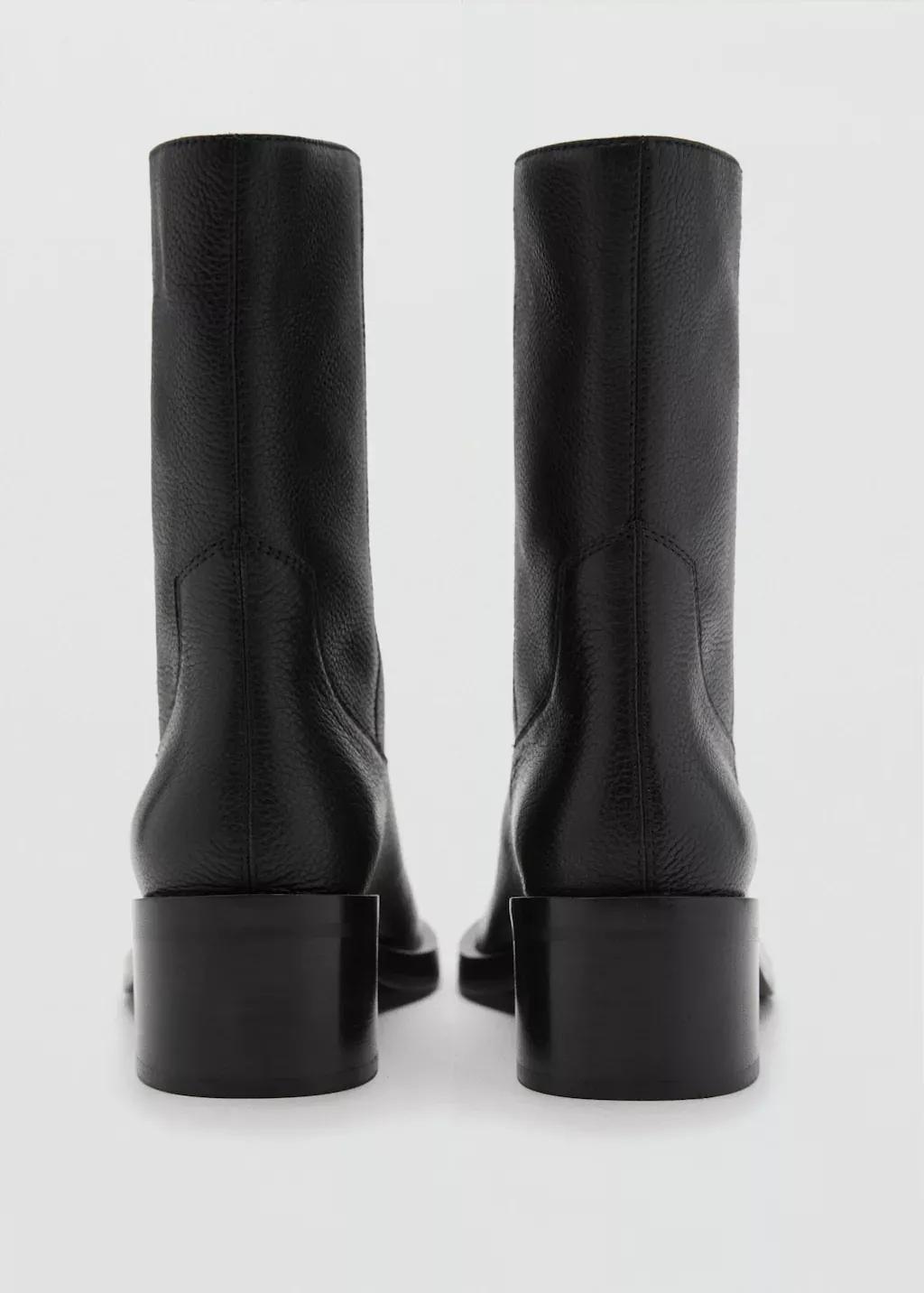 Black Squared Toe Leather Ankle Boots, , large image number 1