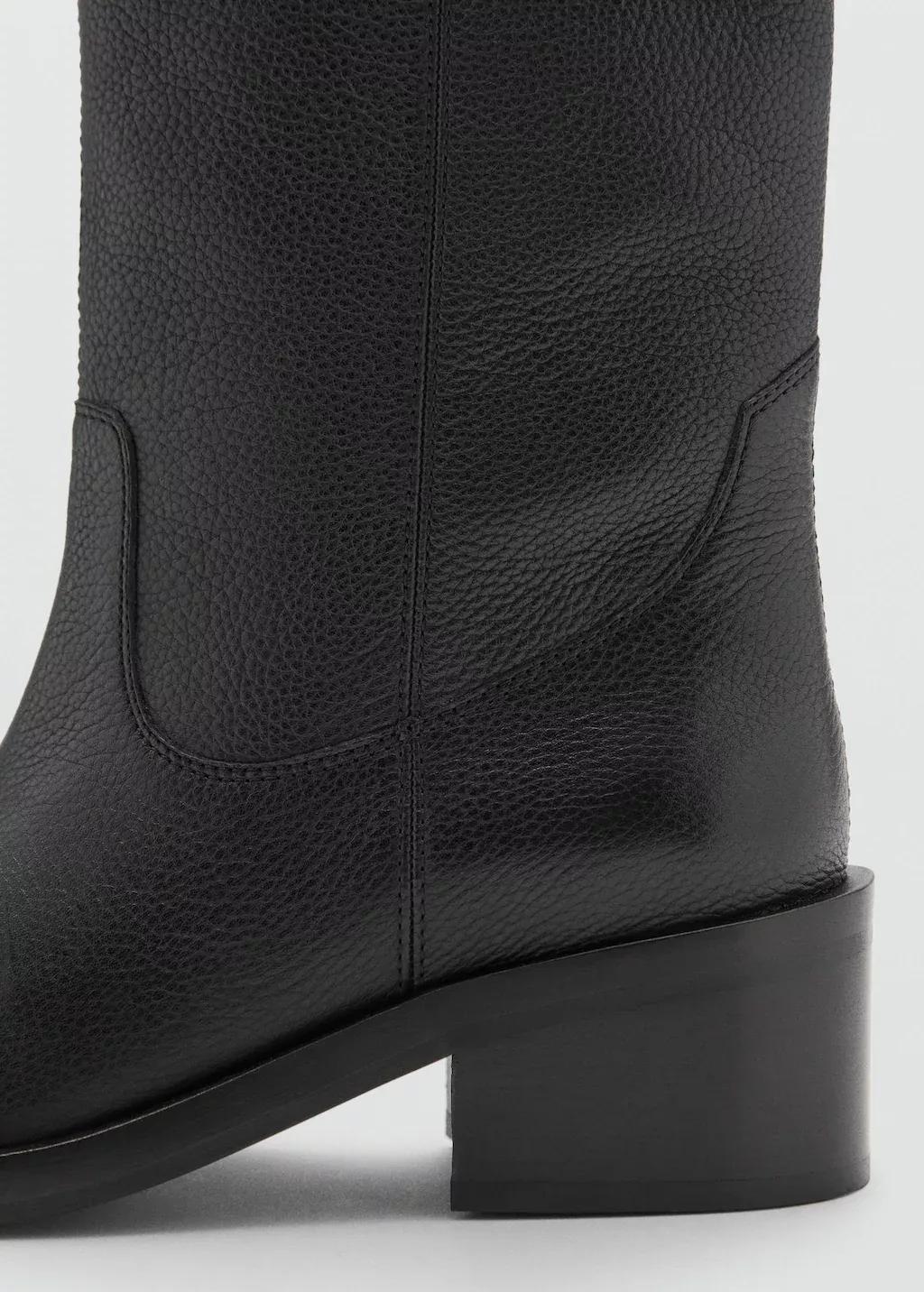 Black Squared Toe Leather Ankle Boots, , large image number 2