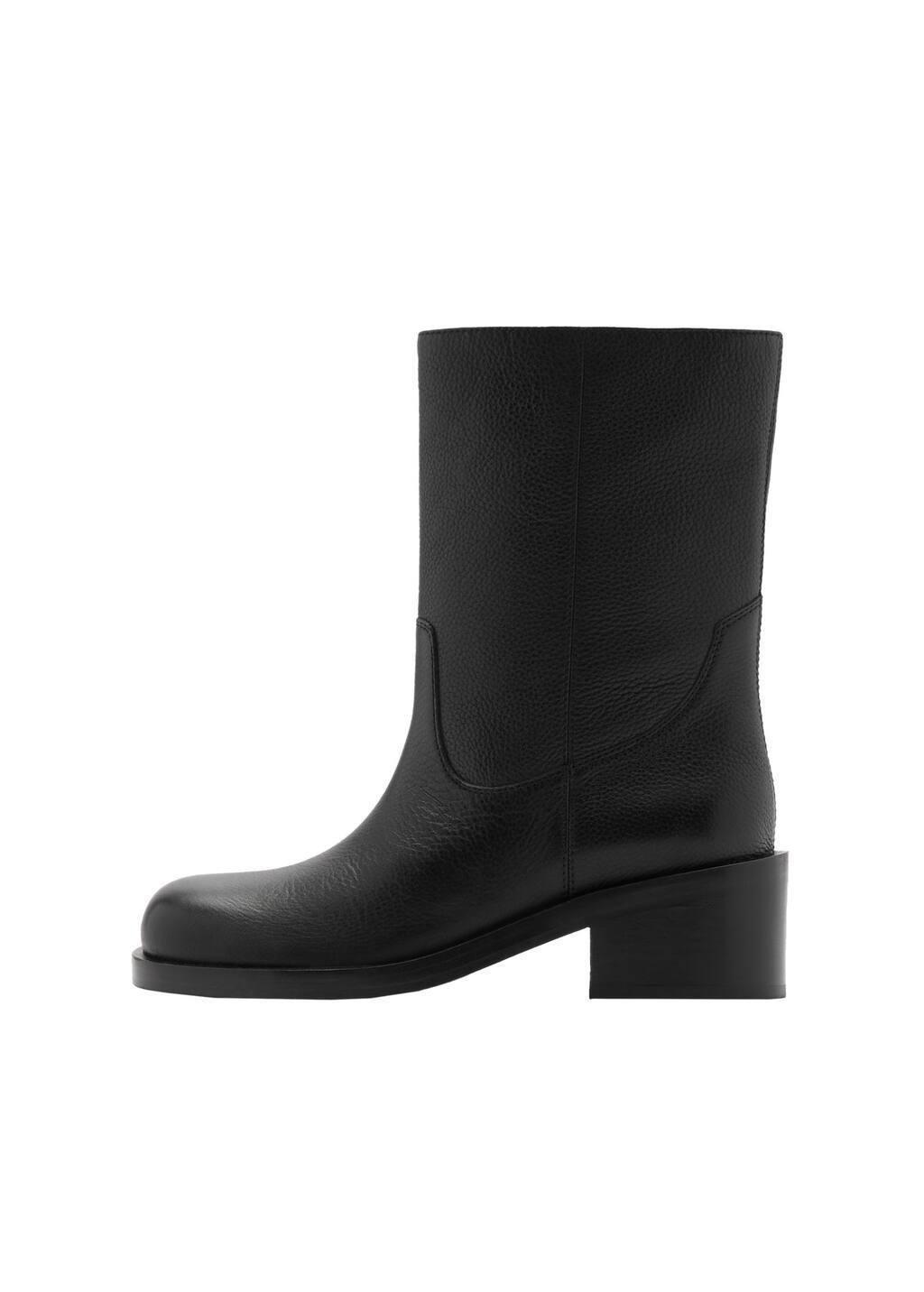 Black Squared Toe Leather Ankle Boots, , large image number 3