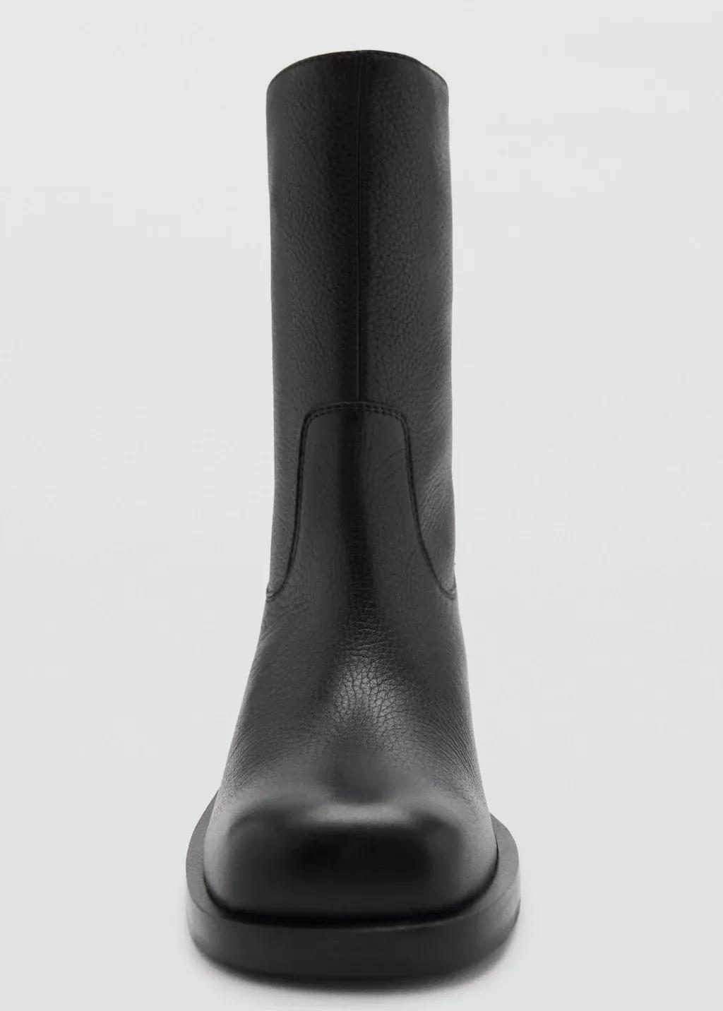 Black Squared Toe Leather Ankle Boots, , large image number 4