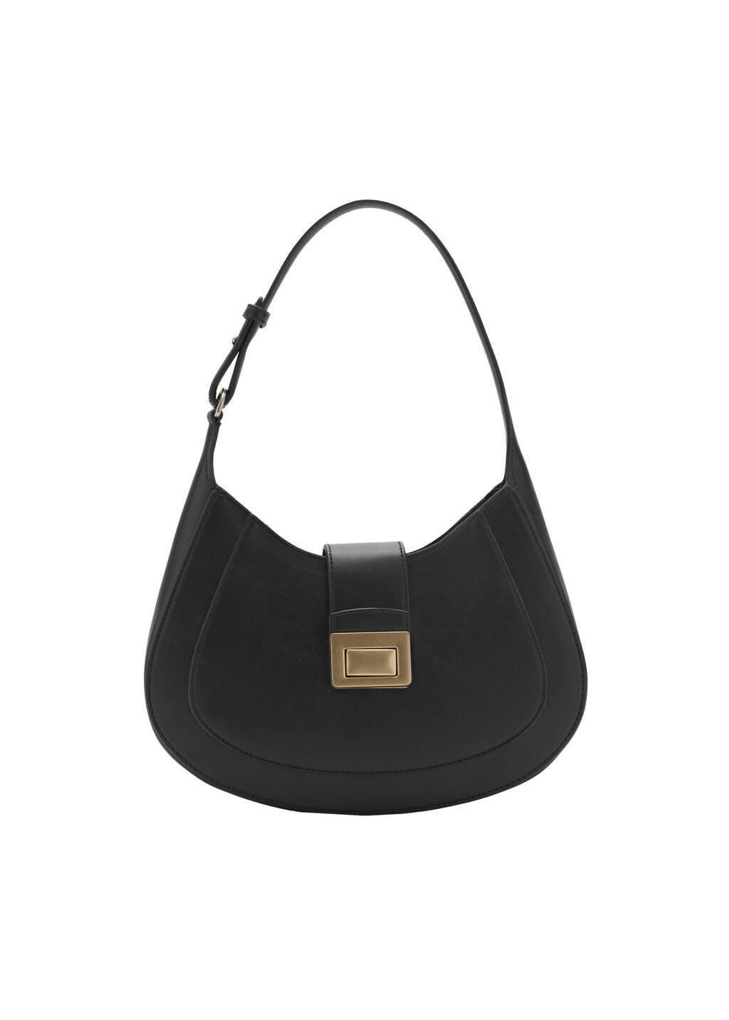 Black Plain Shoulder Bag, Black, large image number 3