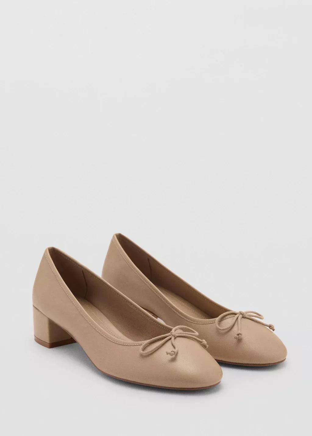 Brown Heeled Ballet Flats With Leather Bow, , large image number 0