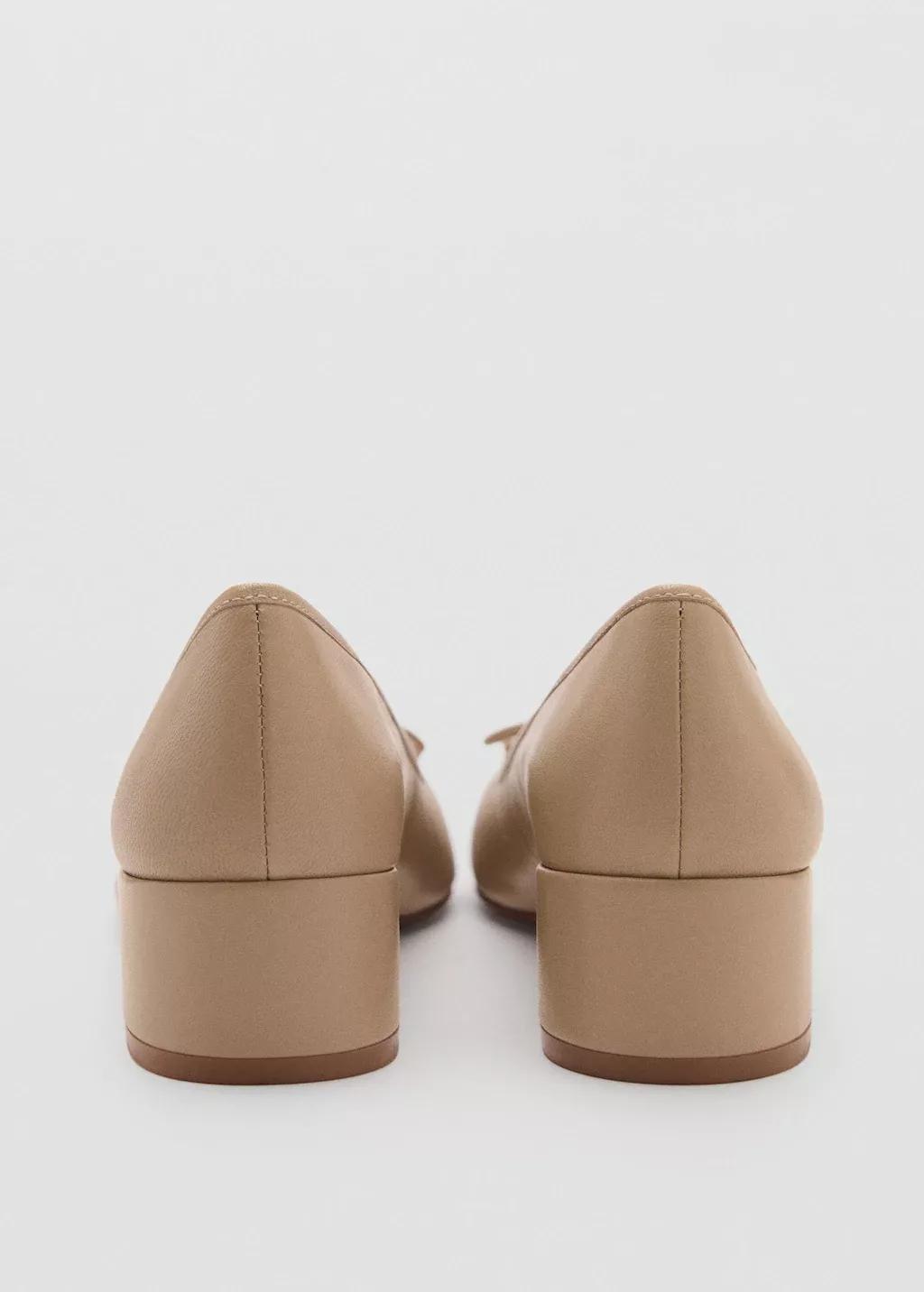 Brown Heeled Ballet Flats With Leather Bow, , large image number 2
