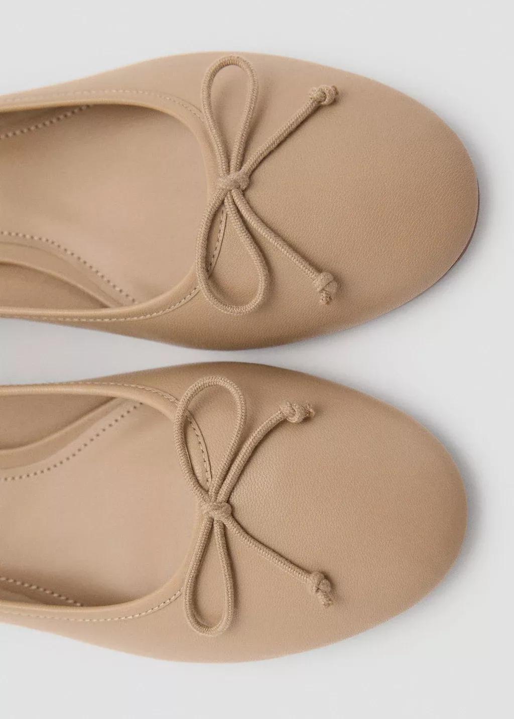 Brown Heeled Ballet Flats With Leather Bow, , large image number 4