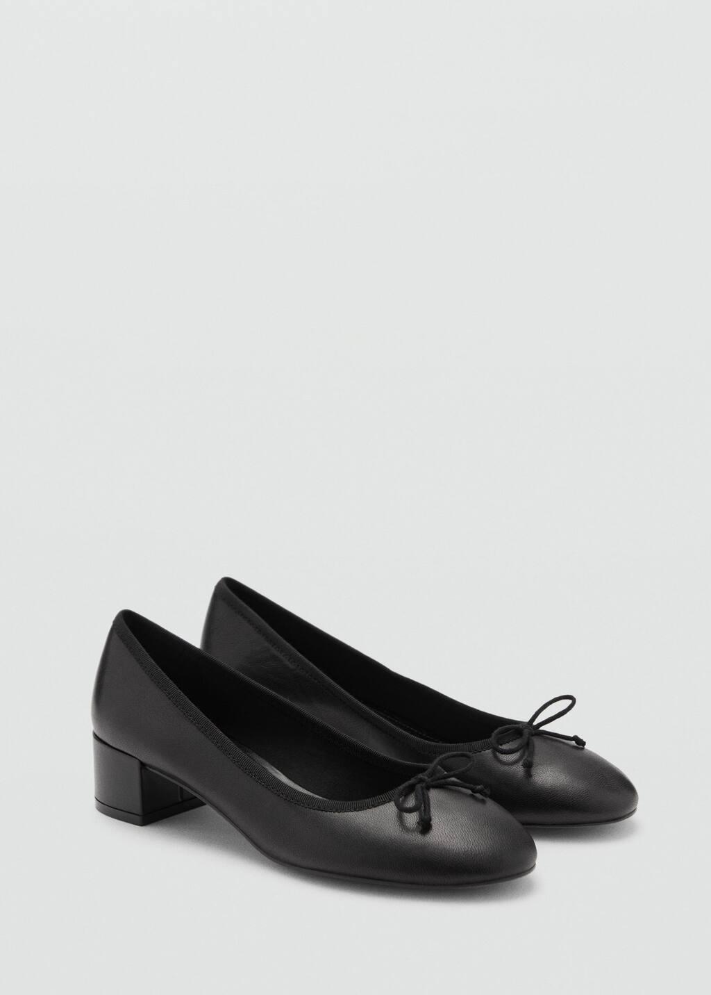 Black Heeled Leather Shoes With Bow, , large image number 0