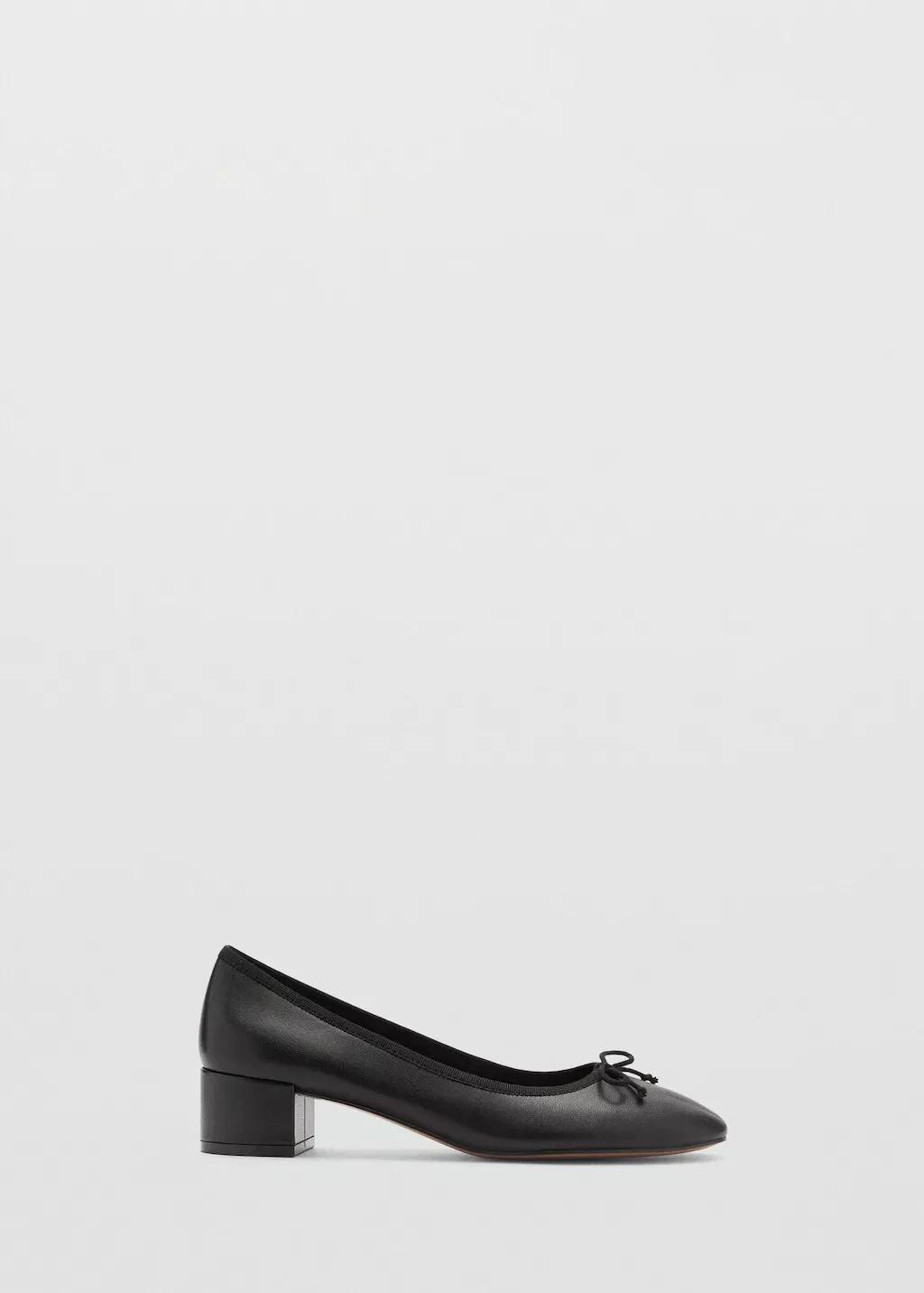 Black Heeled Leather Shoes With Bow, , large image number 3