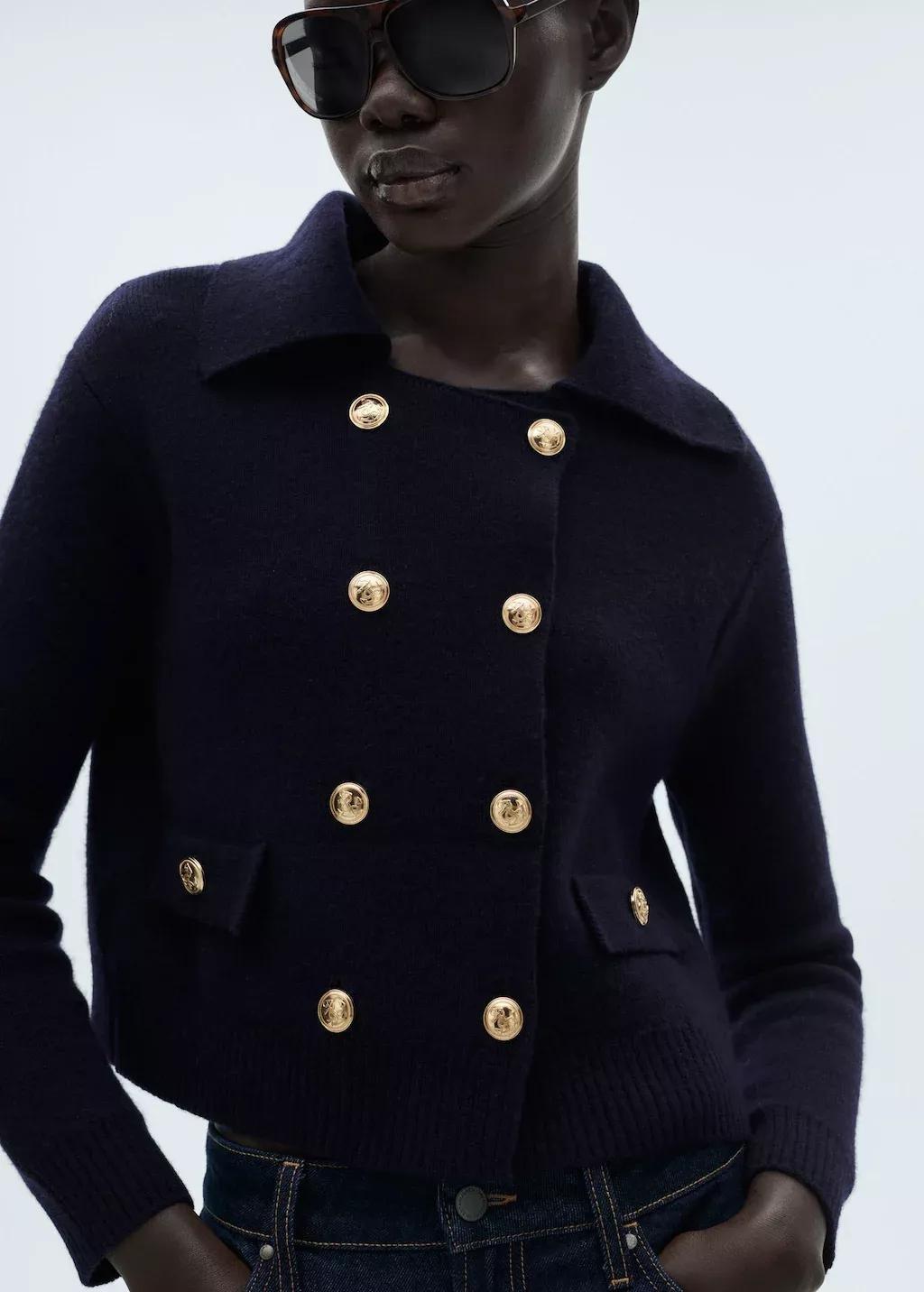 Navy Double-Breasted Wool Jacket, , large image number 0