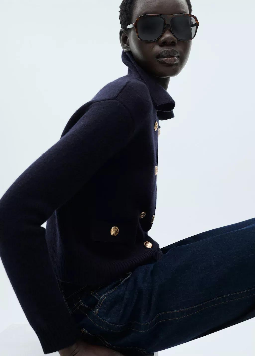 Navy Double-Breasted Wool Jacket, , large image number 2