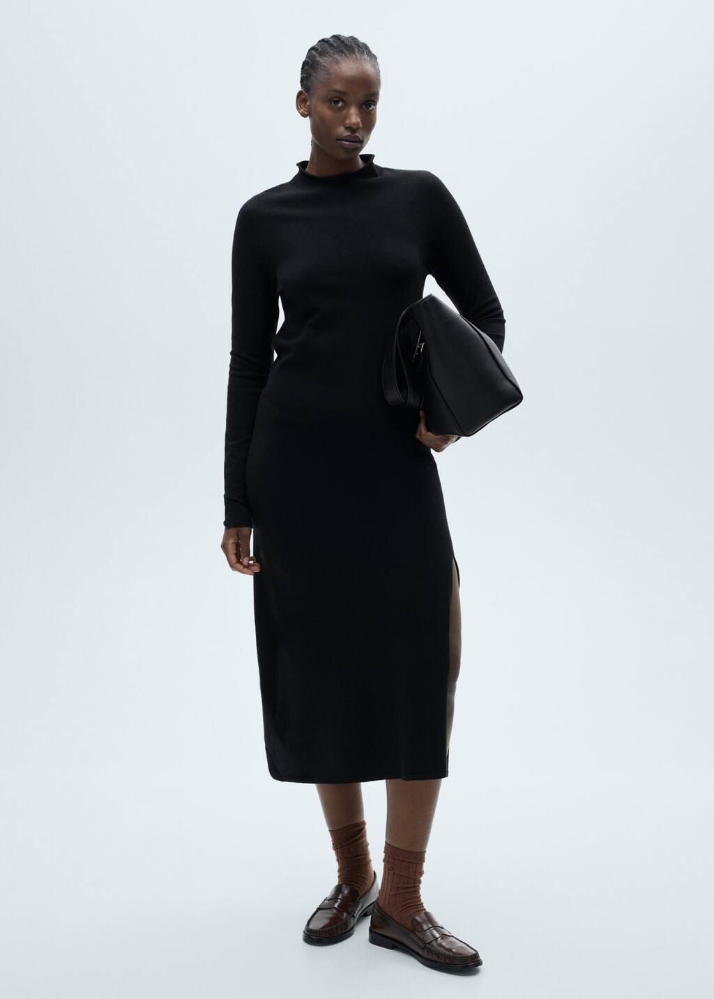 Black Side Slit Knit Dress, , large image number 2