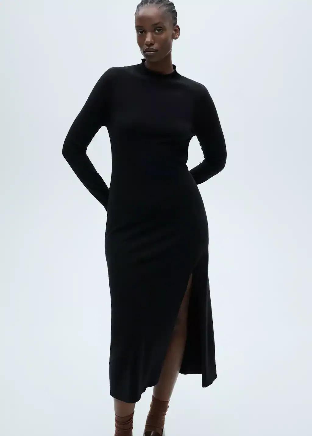 Black Side Slit Knit Dress, , large image number 5
