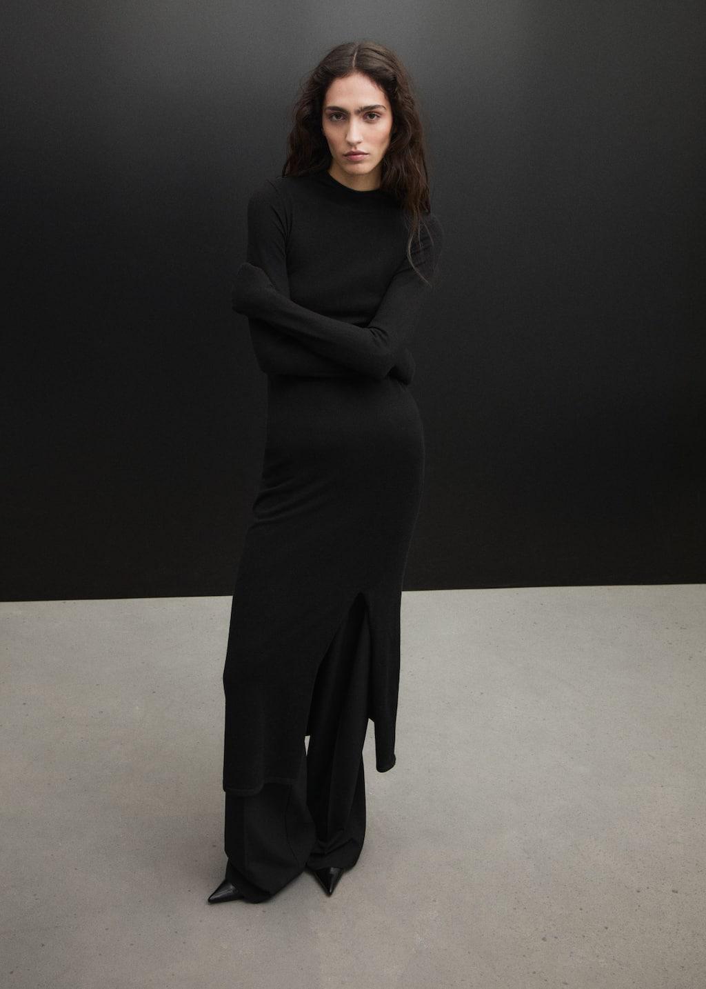 Black Side Slit Knit Dress, , large image number 6