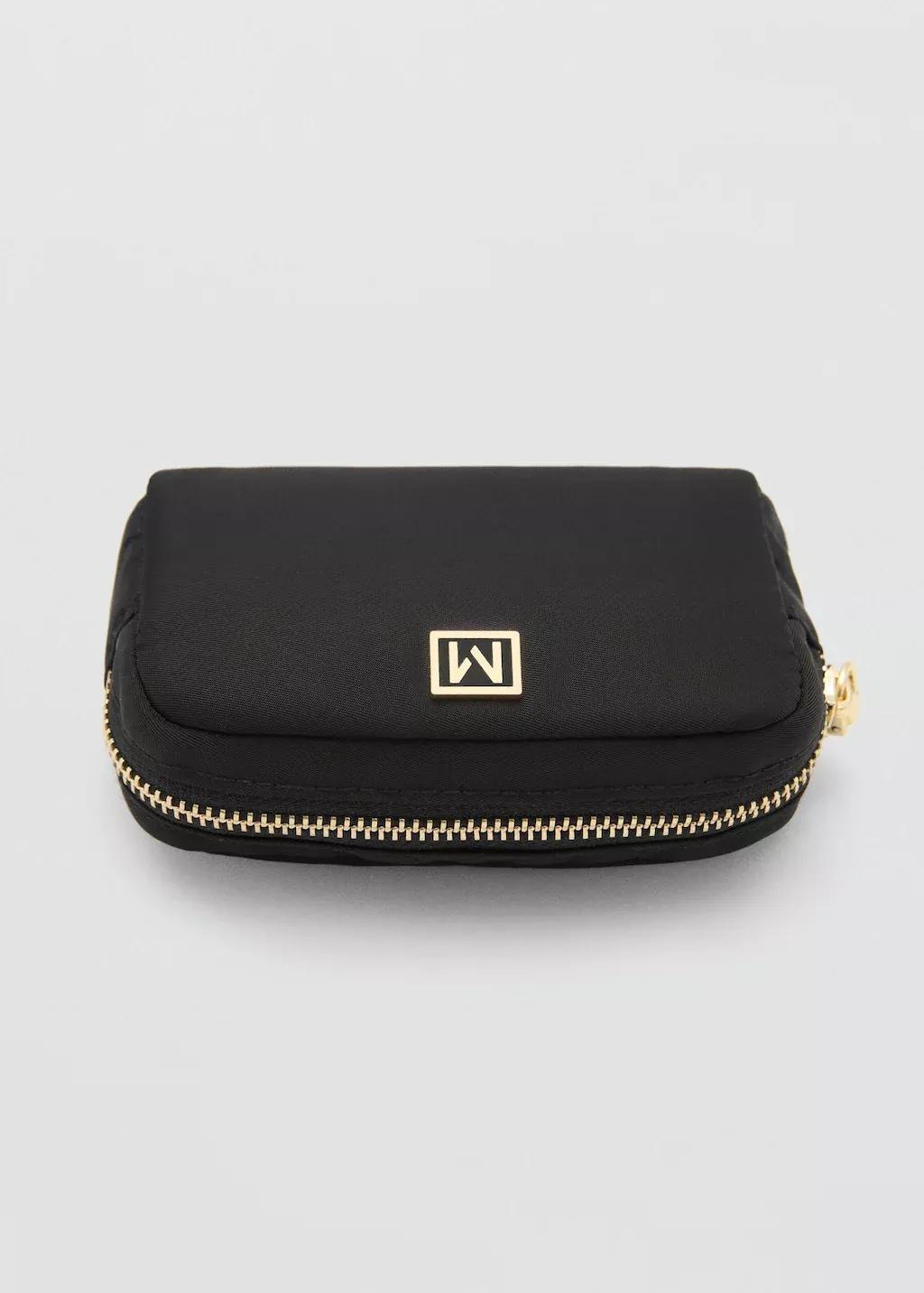 Black Zipped Nylon Cosmetics Bag, Black, large image number 1