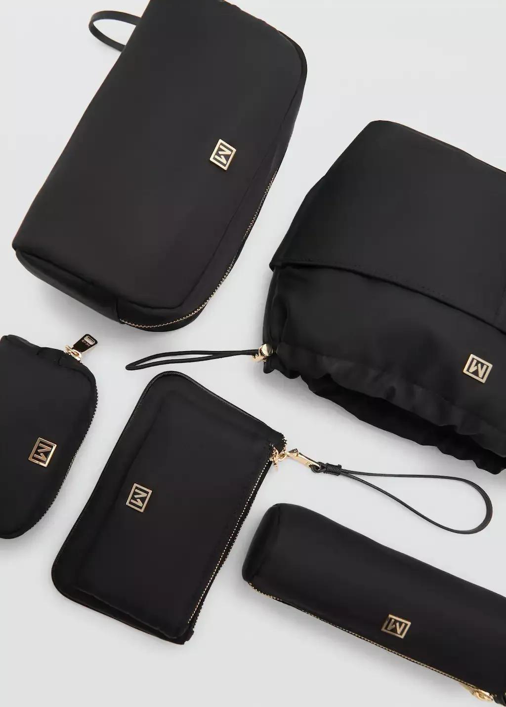 Black Zipped Nylon Cosmetics Bag, Black, large image number 2