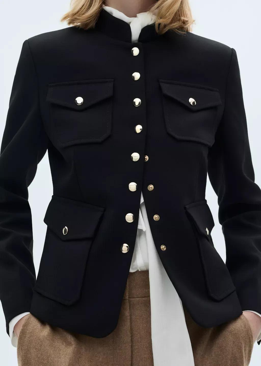Black Jacket Pockets With Button Detail, , large image number 1