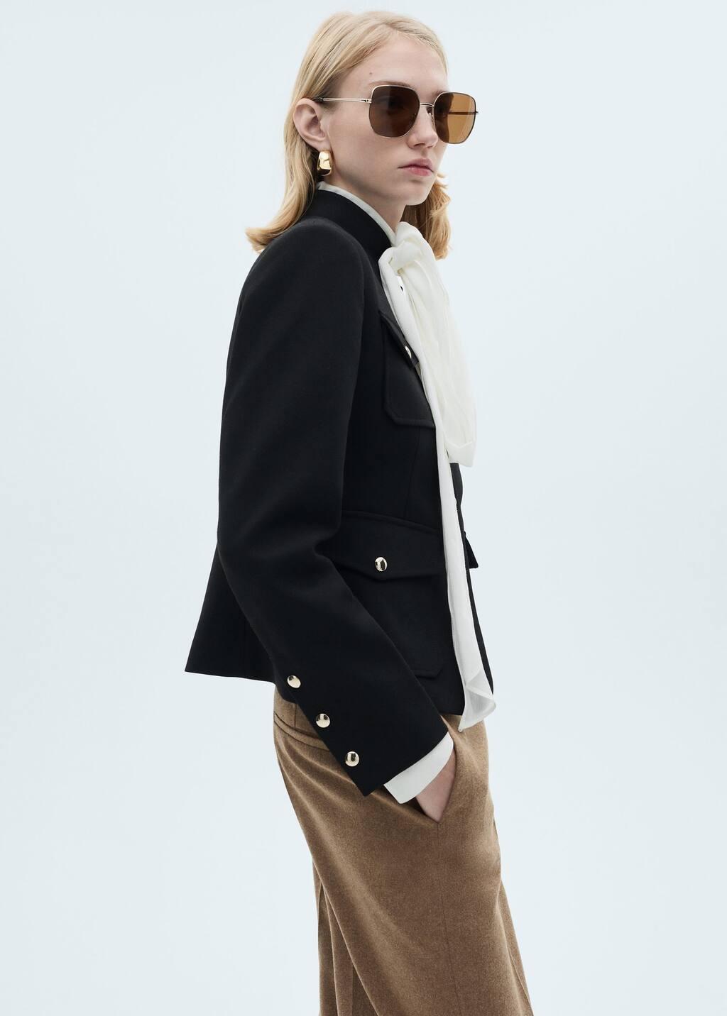 Black Jacket Pockets With Button Detail, , large image number 3