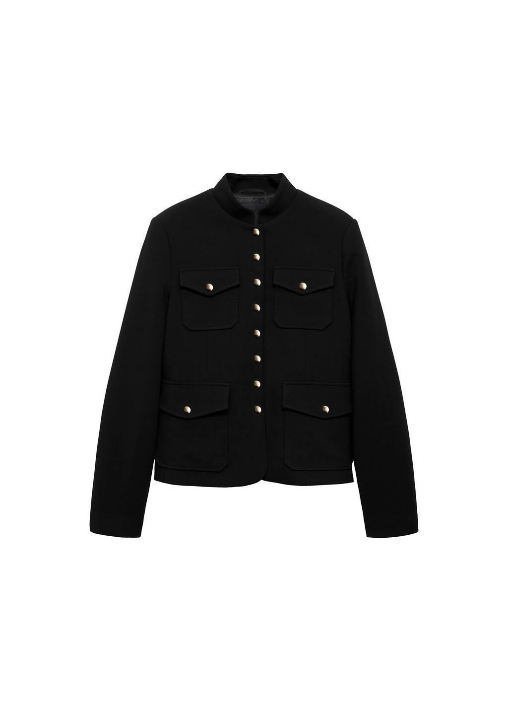 Black Jacket Pockets With Button Detail, , large image number 4