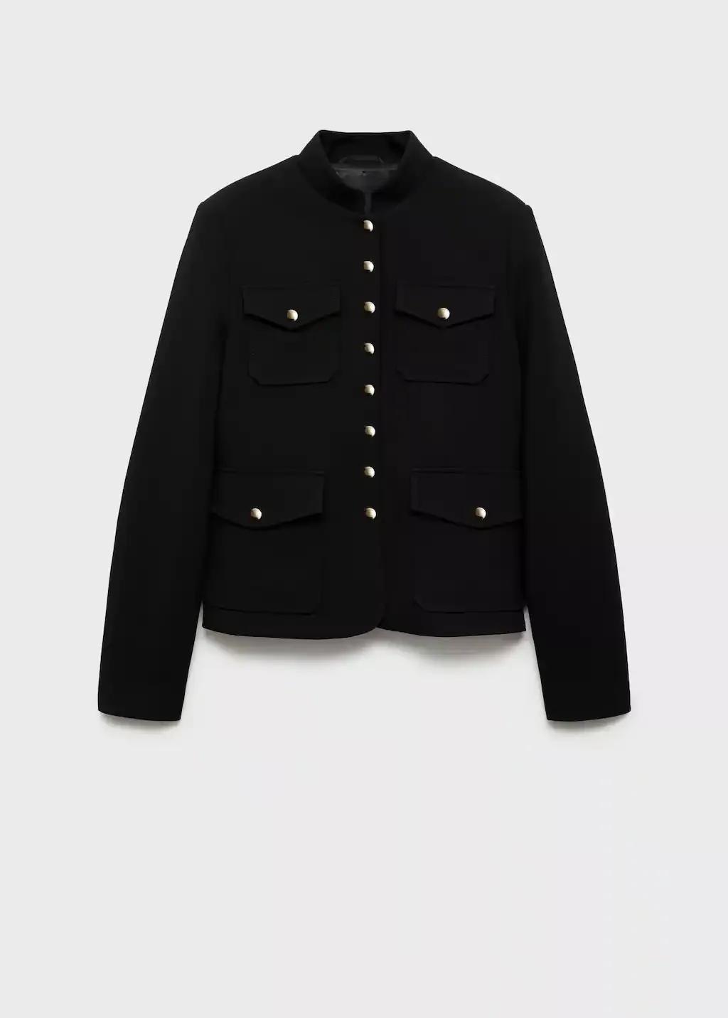 Black Jacket Pockets With Button Detail, , large image number 6