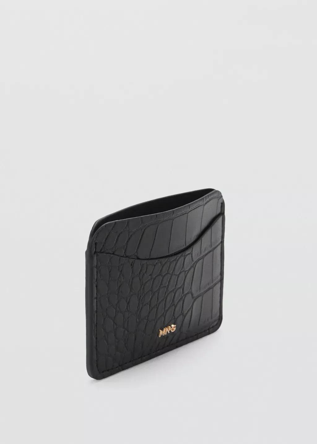 Black Croc-Effect Cardholder, Black, medium