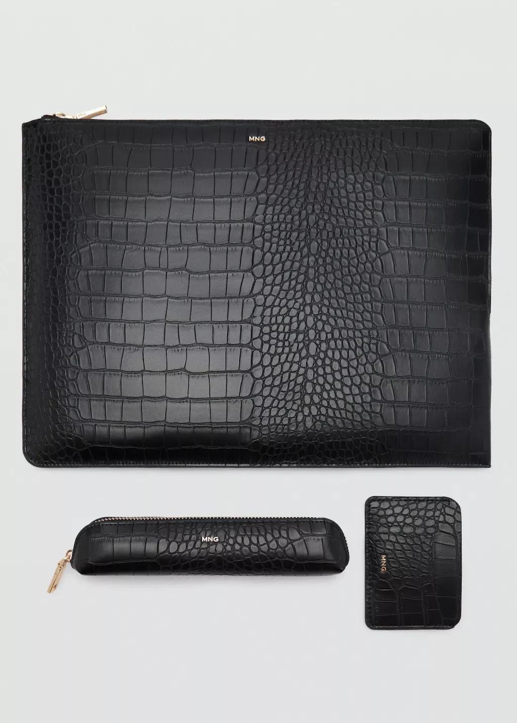 Black Croc-Effect Cardholder, Black, large image number 2