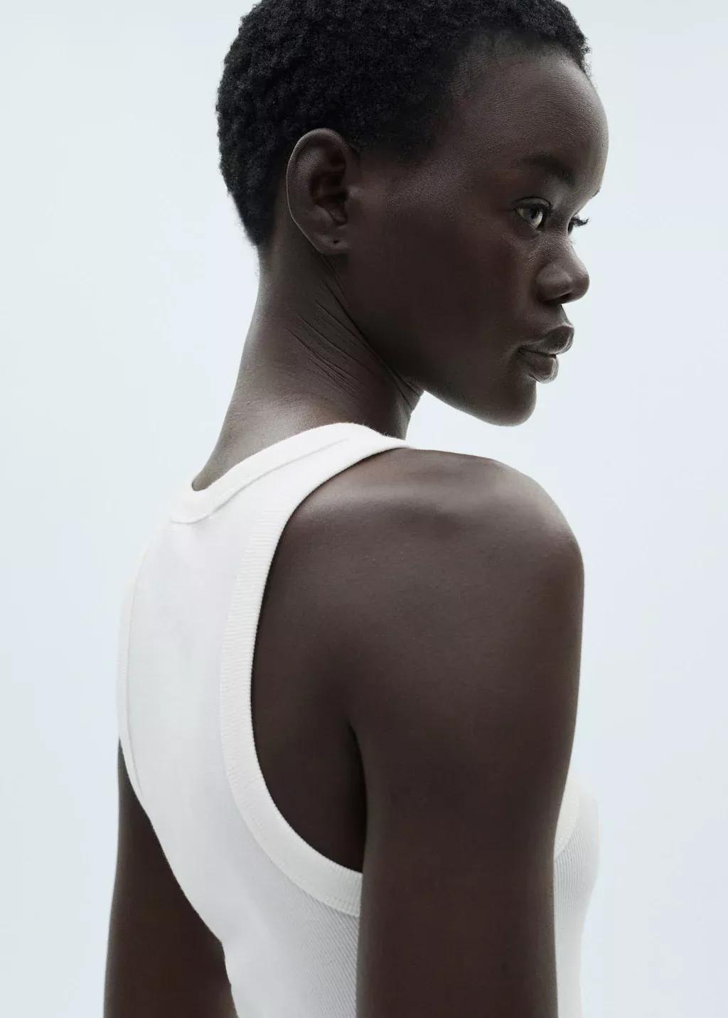 White Ribbed Cotton-Blend Top, 0201_01, large image number 1