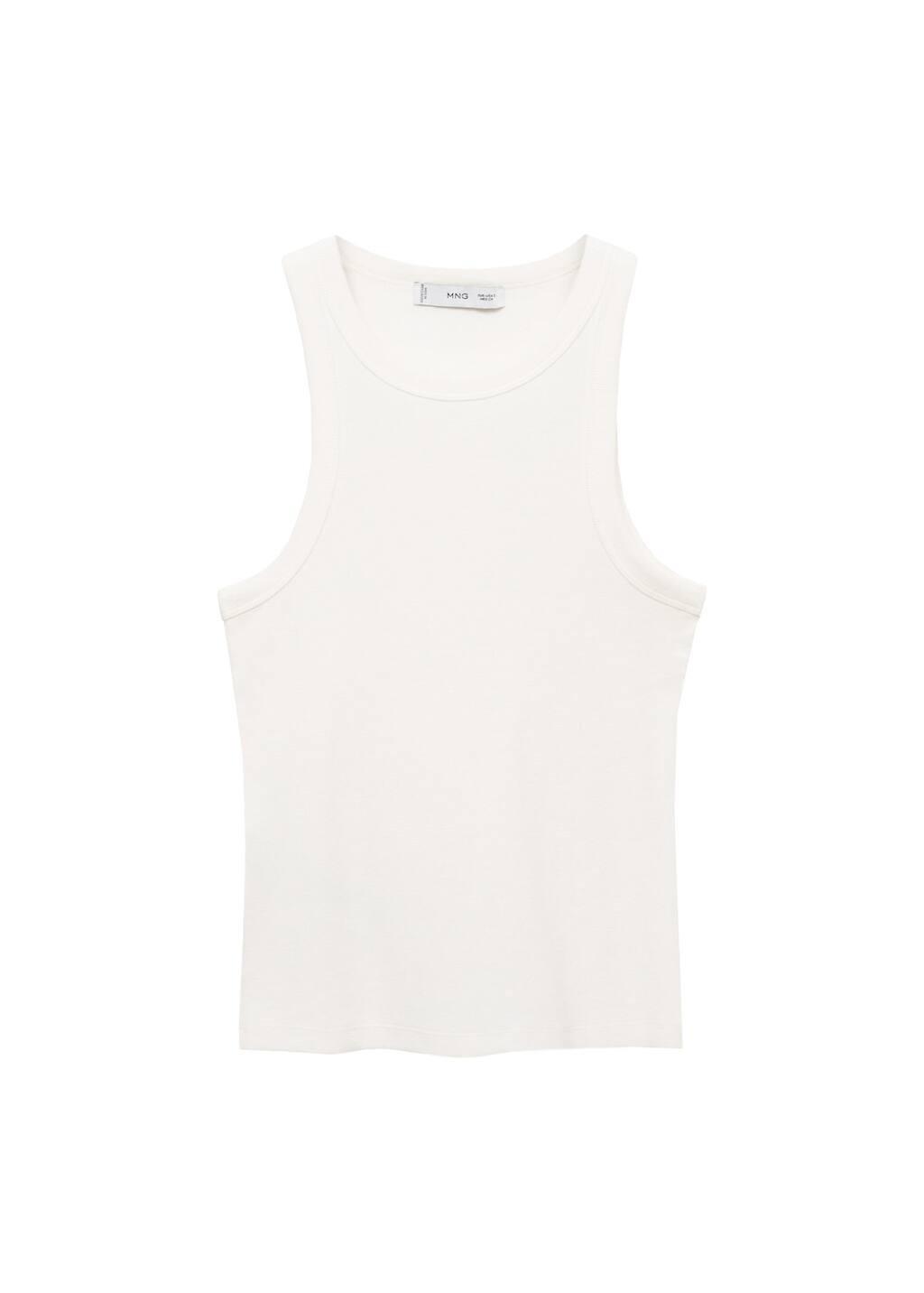 White Ribbed Cotton-Blend Top, , large image number 3