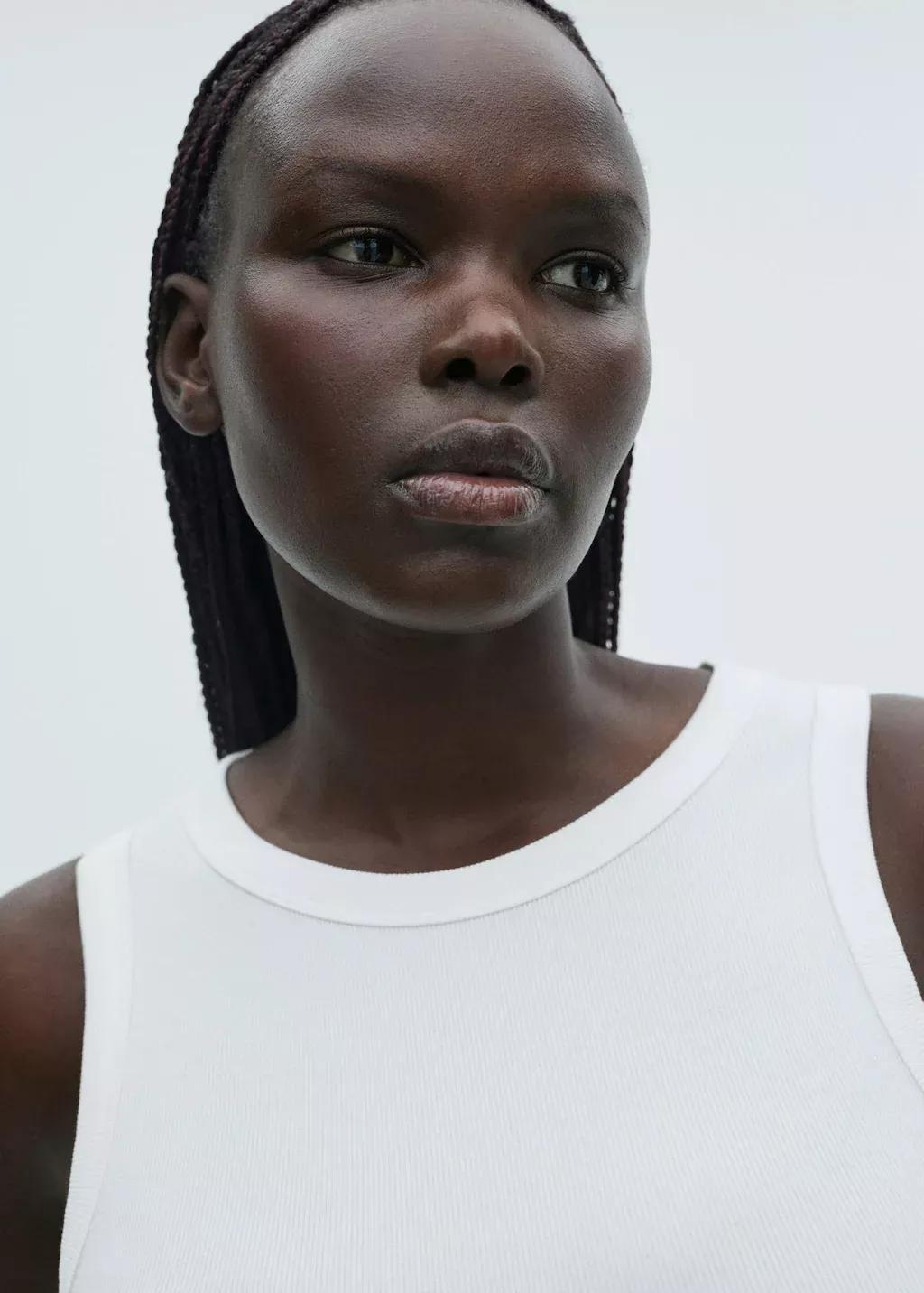 White Ribbed Cotton-Blend Top, , large image number 4
