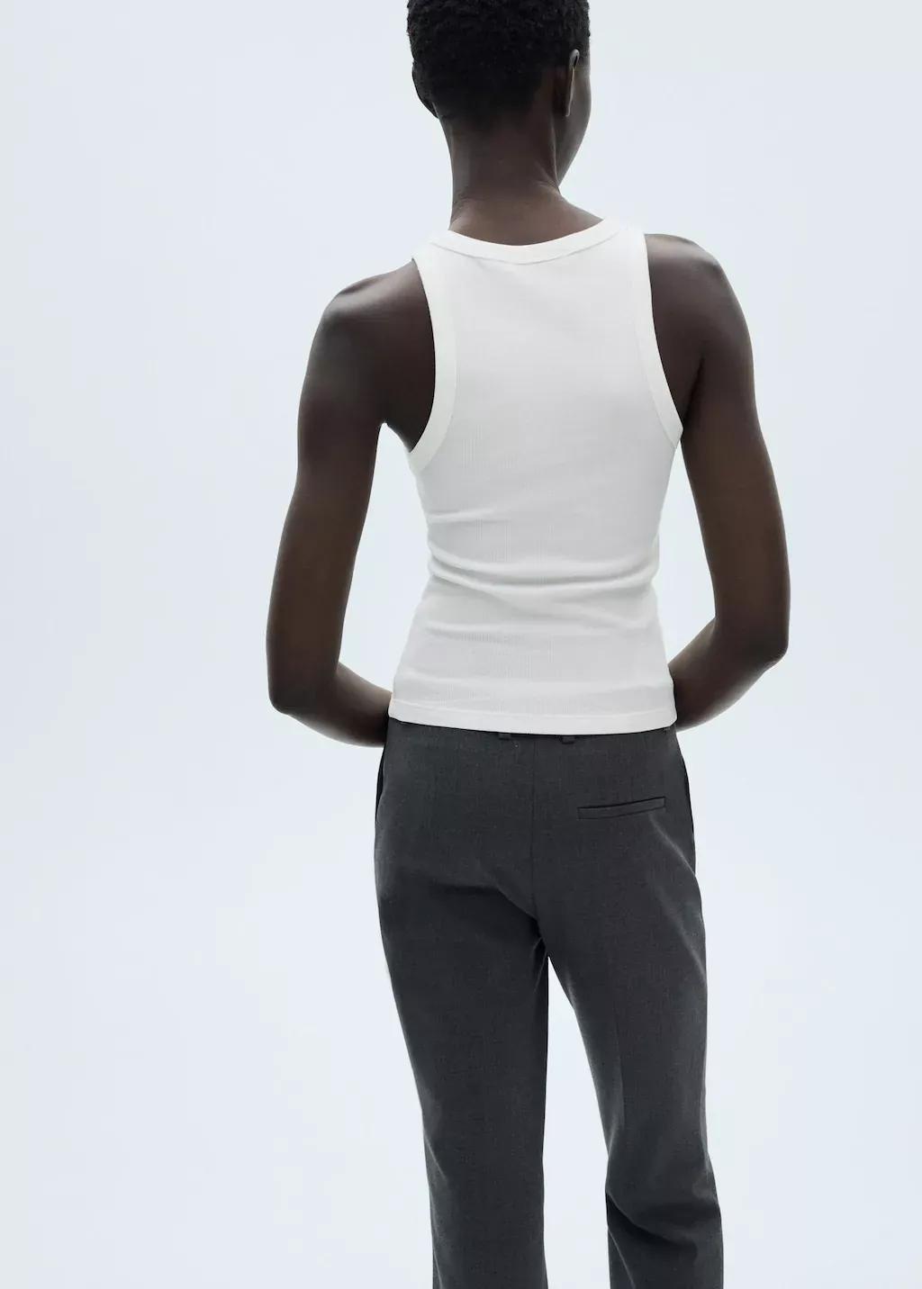White Ribbed Cotton-Blend Top, , large image number 7