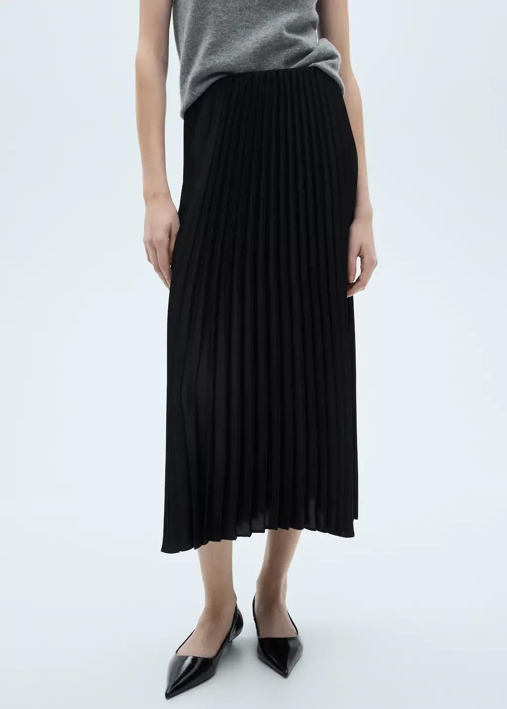 Black Straight Pleated Skirt, , large image number 0