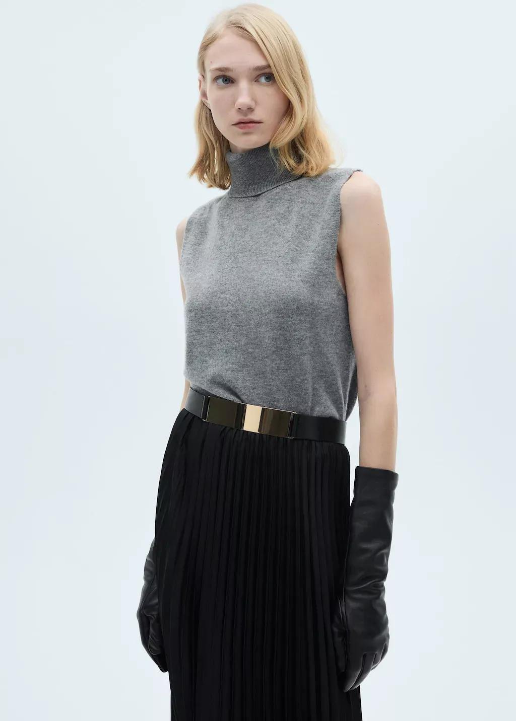 Black Straight Pleated Skirt, , large image number 1
