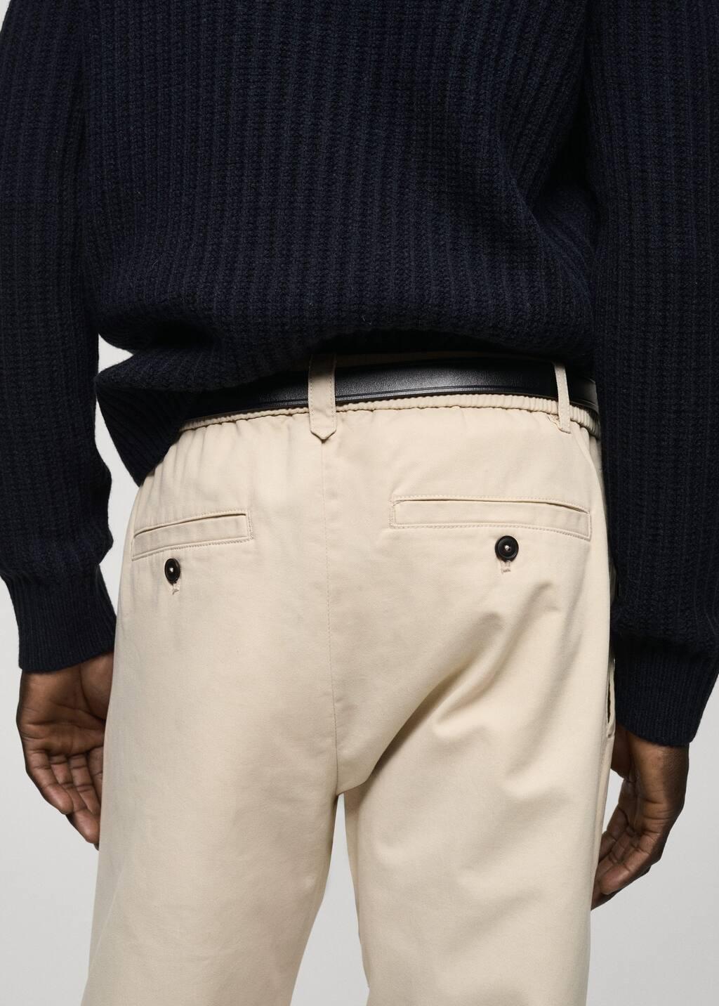 Beige Regular Fit Cotton Drawstring Pants, , large image number 4