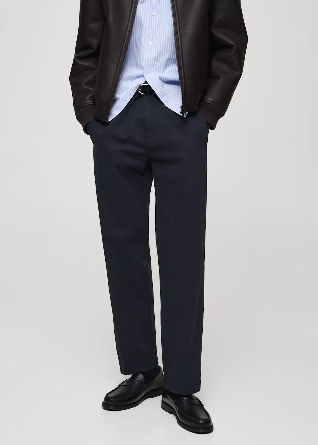 Navy Regular Fit Cotton Drawstring Pants, , medium