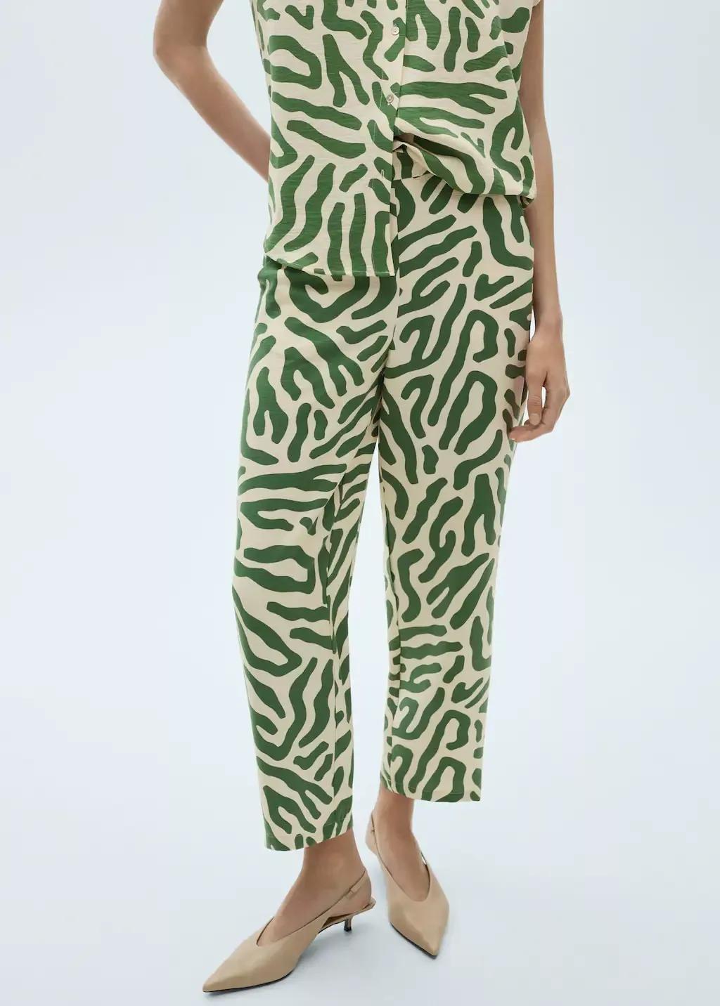 GREEN Printed straight trousers, , medium