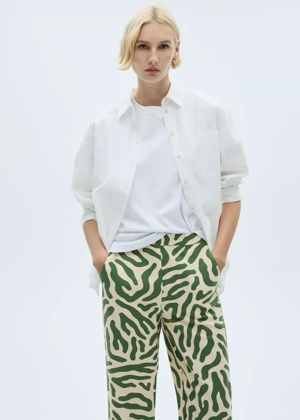 GREEN Printed straight trousers, , large image number 1